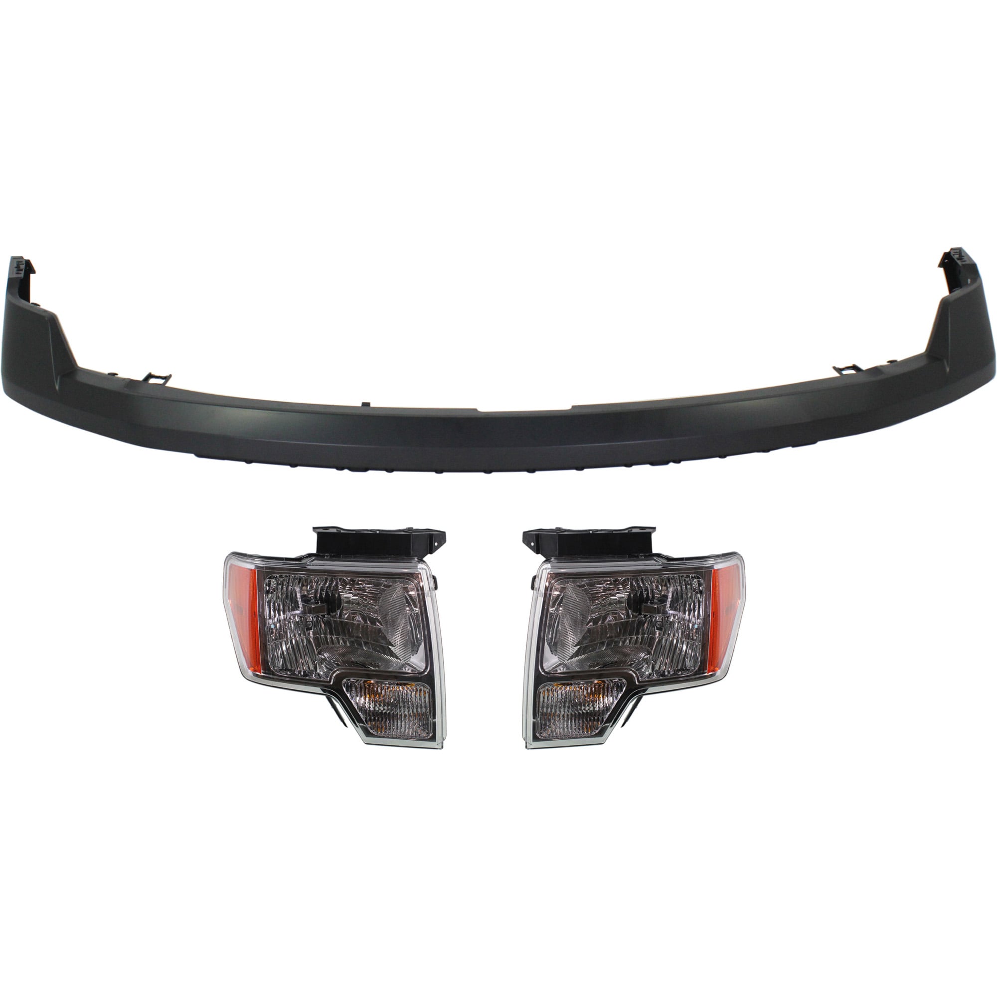 Front Bumper Cover Kit for Ford F-150 2009-2014, Primed (Ready to Paint), 3-Piece with Headlights, Replacement