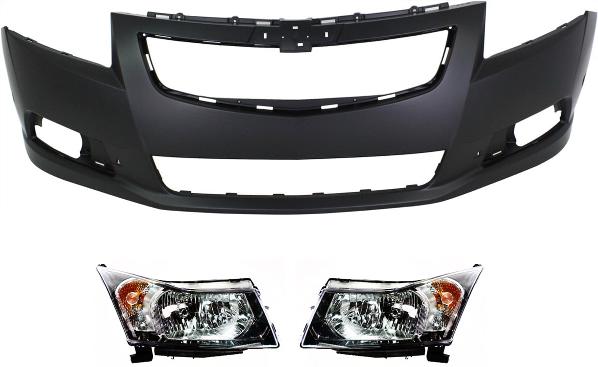 Headlight Assembly for 2011-2012 Chevrolet Cruze, Right (Passenger) and Left (Driver), Halogen, 3-Piece kit with Bumper Cover, Replacement