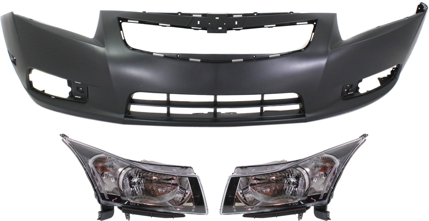 Headlight Assembly for 2012-2014 Chevrolet Cruze, Right (Passenger) and Left (Driver), Halogen, 3-Piece Kit with Bumper Cover, Replacement