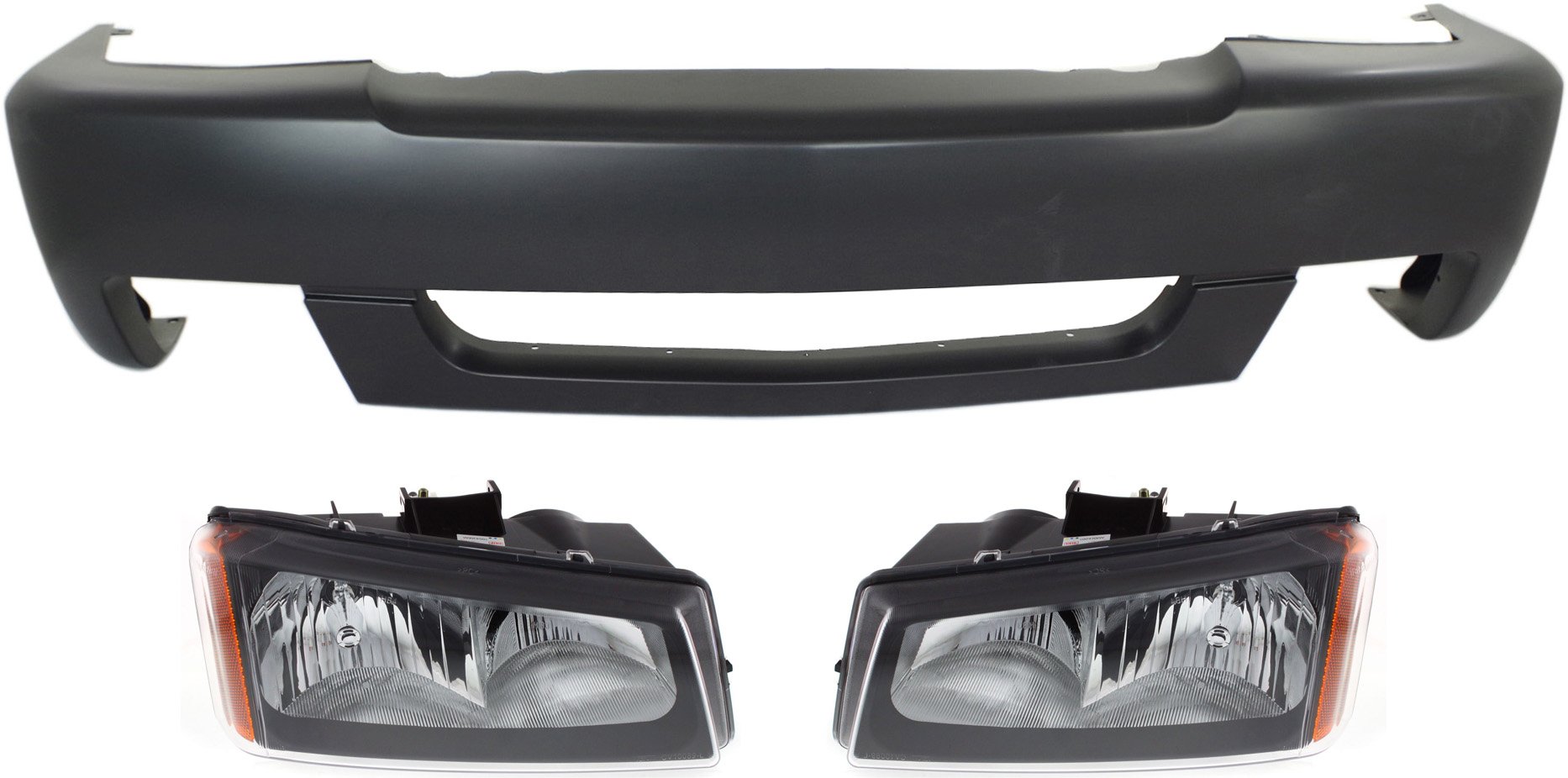 Front Bumper Cover for Chevrolet Silverado 1500 (2003-2006) and Silverado 1500 Classic (2007), 3-Piece Kit with Headlights, Replacement