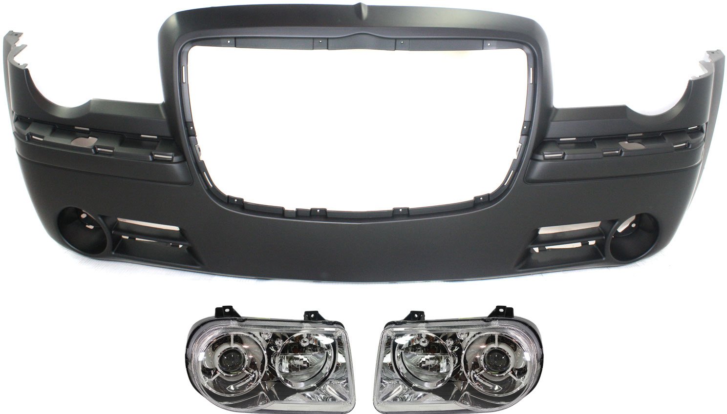 Front Bumper Cover for Chrysler Chrysler 300, Years 2005-2010, 3-Piece Kit with Headlights, Replacement
