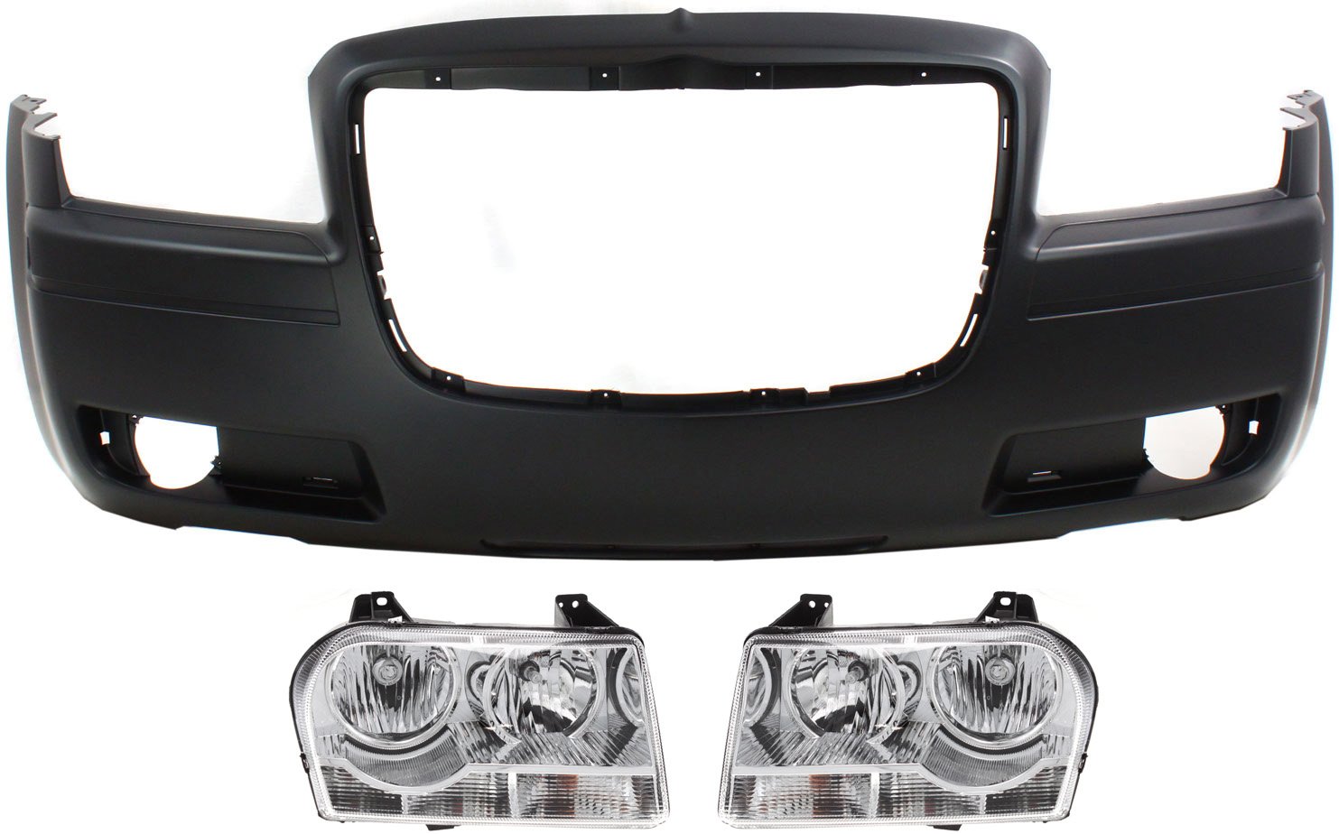 Front Bumper Cover for Chrysler Chrysler 300, 2005-2008, 3-Piece Kit with Headlights, Replacement