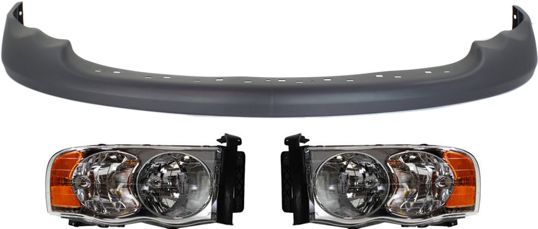 Headlight Assembly Kit for Dodge Full Size Pickup 2002-2005, Right (Passenger) and Left (Driver), Halogen, 3-Piece Kit, with Valance, Replacement