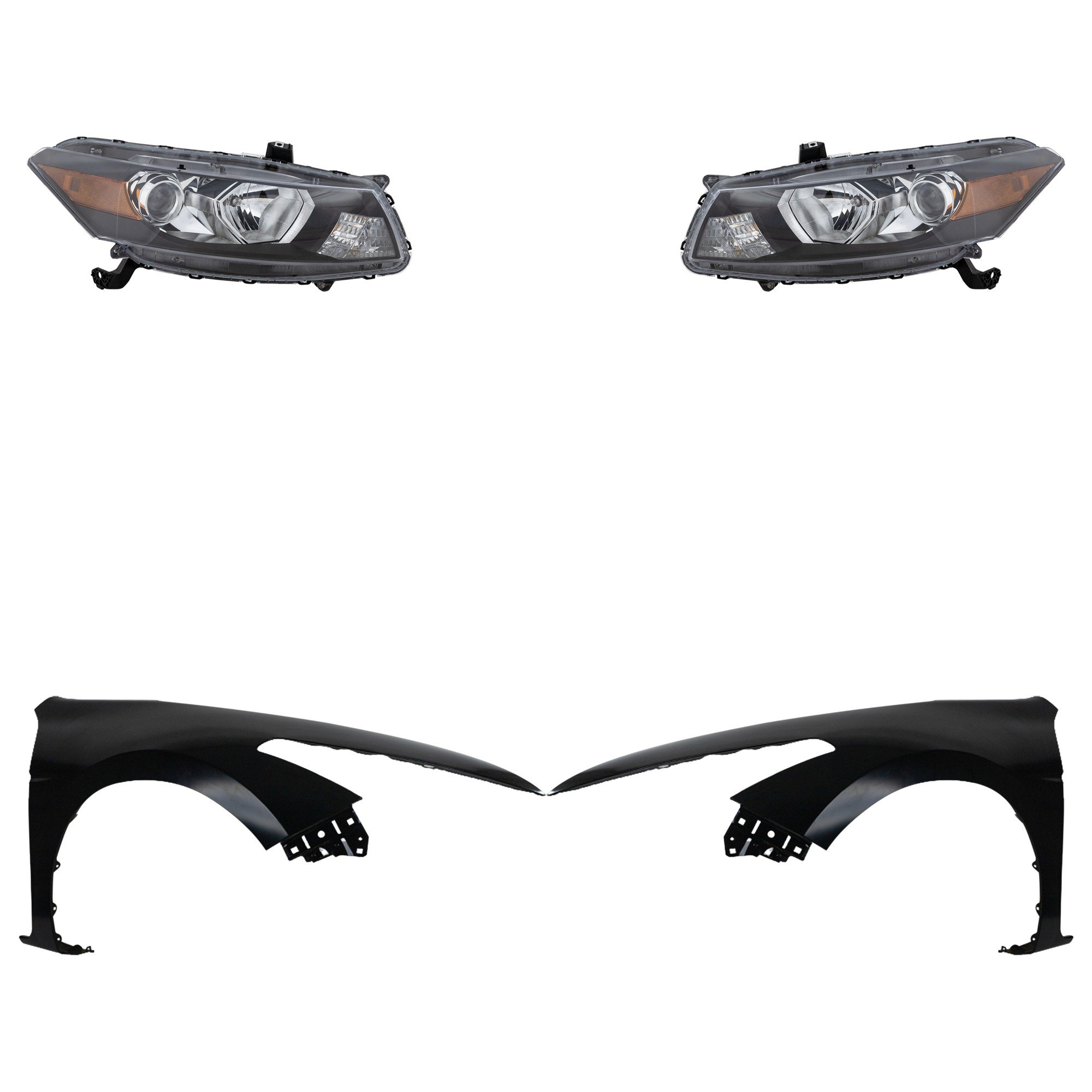 Headlight Assembly Kit for 2011-2012 Honda Accord, Right (Passenger) and Left (Driver), Halogen, 4-Piece Kit, with Fenders, Replacement