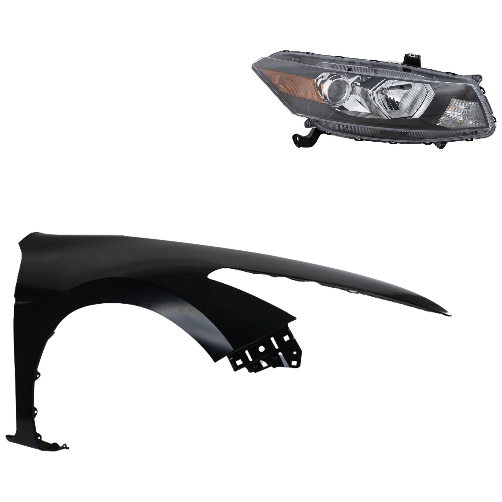 Headlight Assembly Kit for Honda Accord 2011-2012, Right (Passenger) Side, Halogen, 2-Piece with Fender, Replacement
