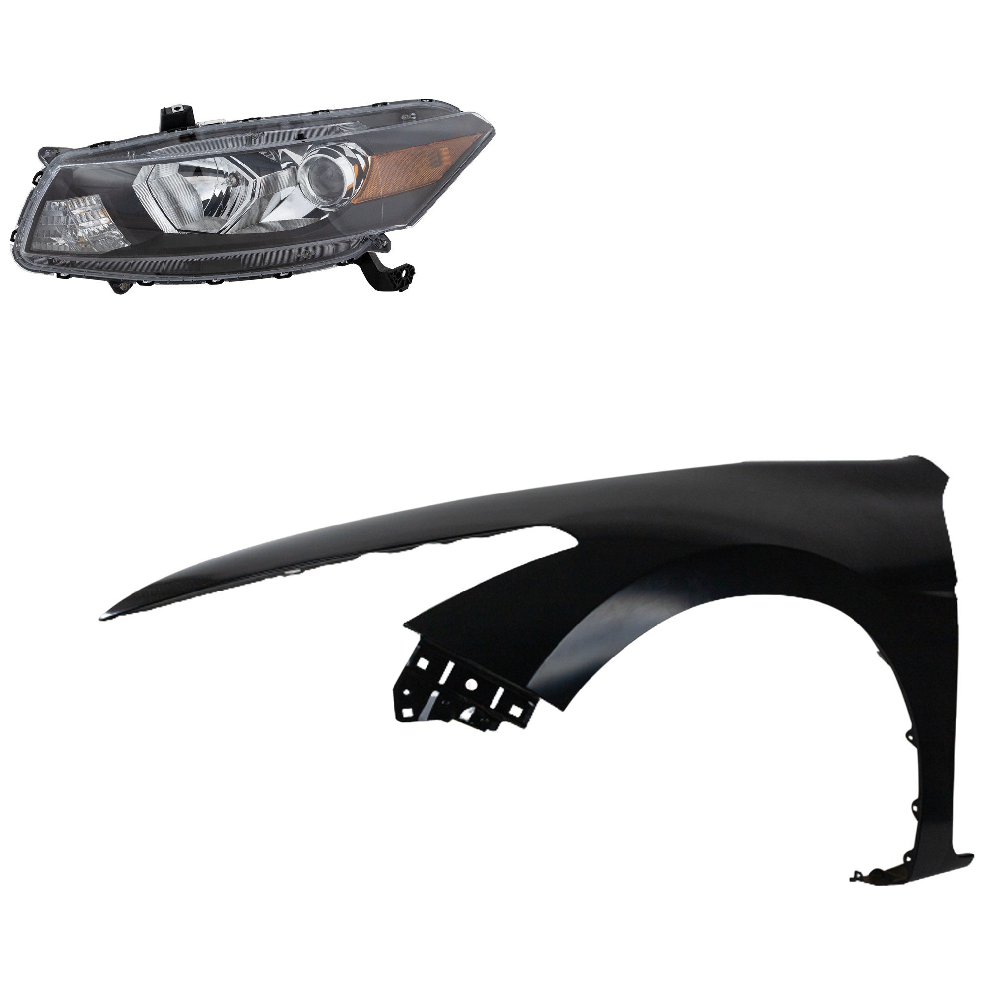 Headlight Assembly for 2011-2012 Honda Accord, Left (Driver) Side, Halogen, 2-Piece Kit with Fender, Replacement