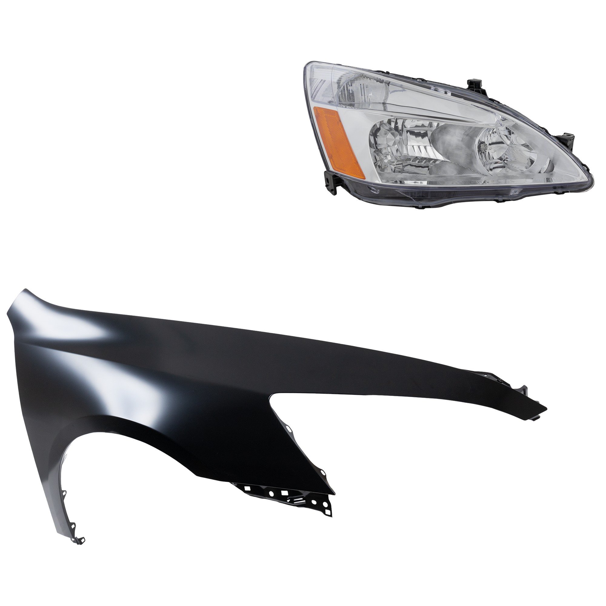 Headlight Assembly for 2003-2007 Honda Accord, Right (Passenger) Side, Halogen, 2-Piece Kit with Fender, Replacement