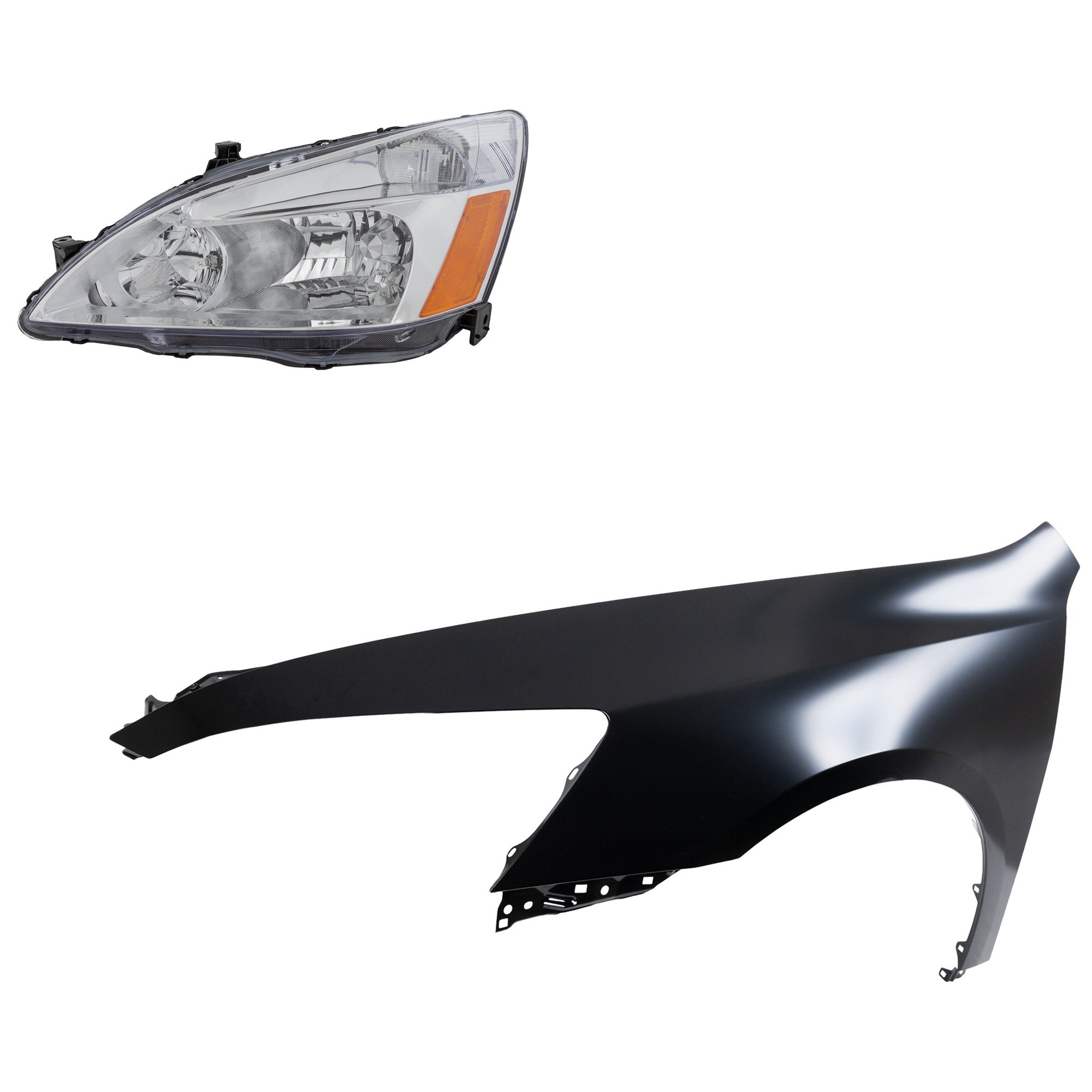 Headlight Assembly Kit for 2003-2005 Honda Accord, Left (Driver) Side, Halogen, 2-Piece Set with Fender, Replacement