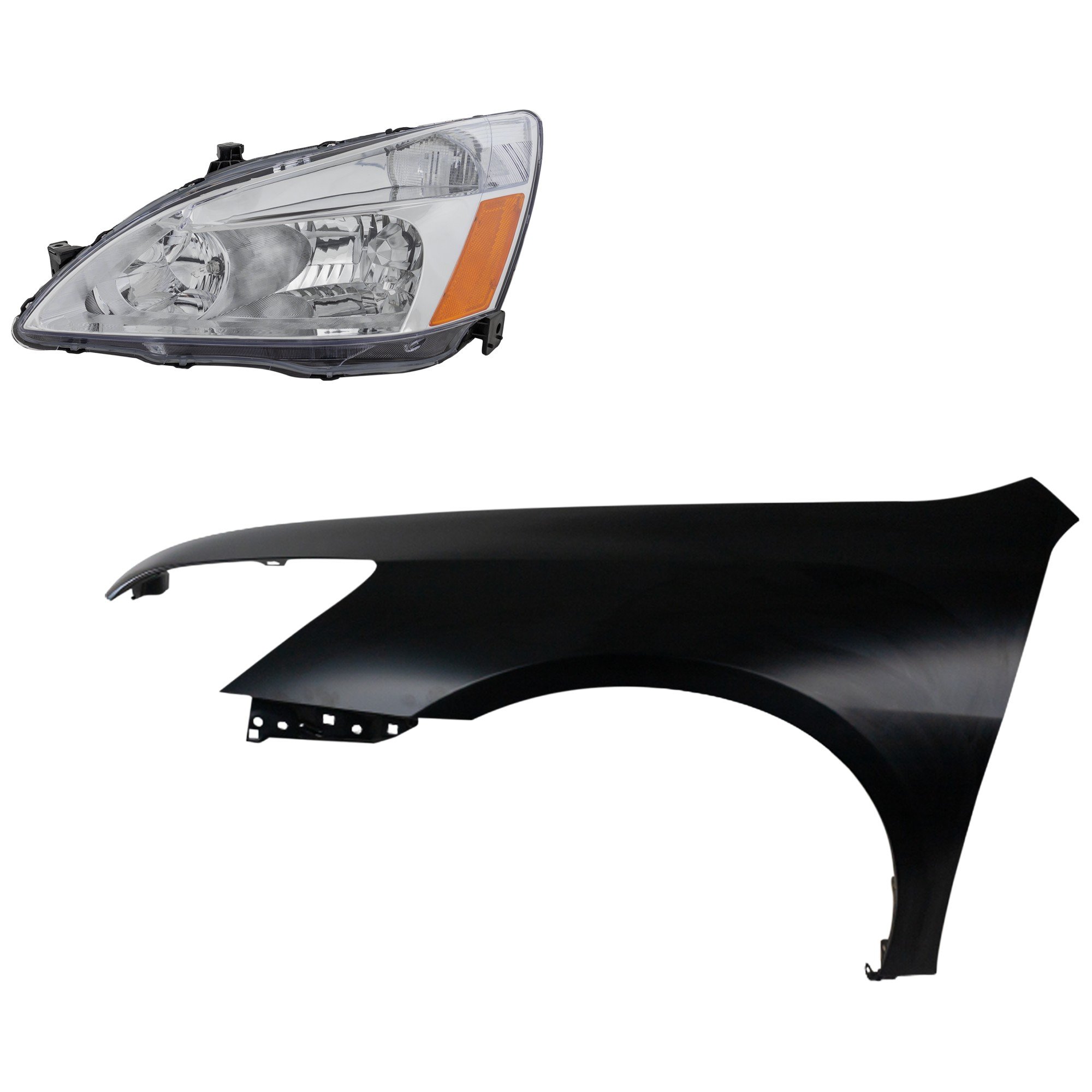 Headlight Assembly Kit for Honda Accord 2003-2006, Left (Driver) Side, Halogen, 2-Piece Kit, with Fender, Replacement