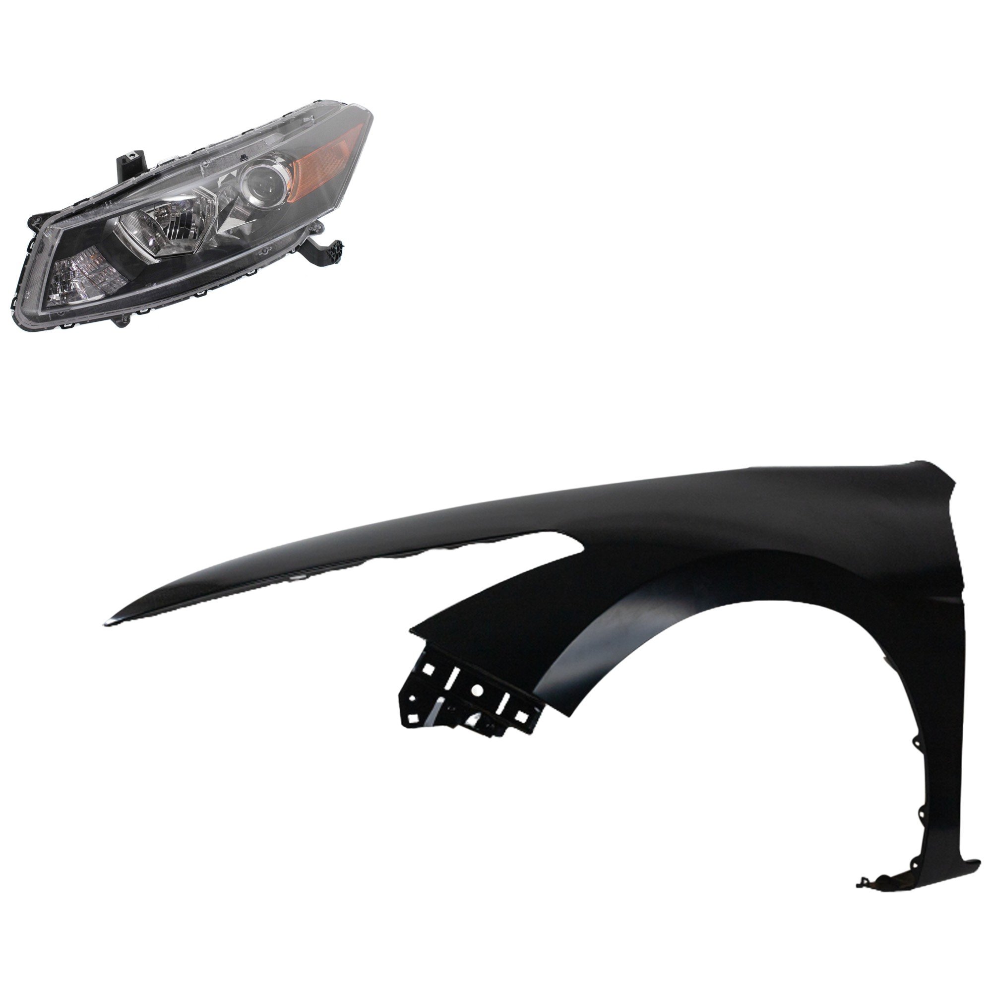 Headlight Assembly Kit for Honda Accord 2011-2012, Left (Driver), Halogen, 2-Piece with Fender - Replacement