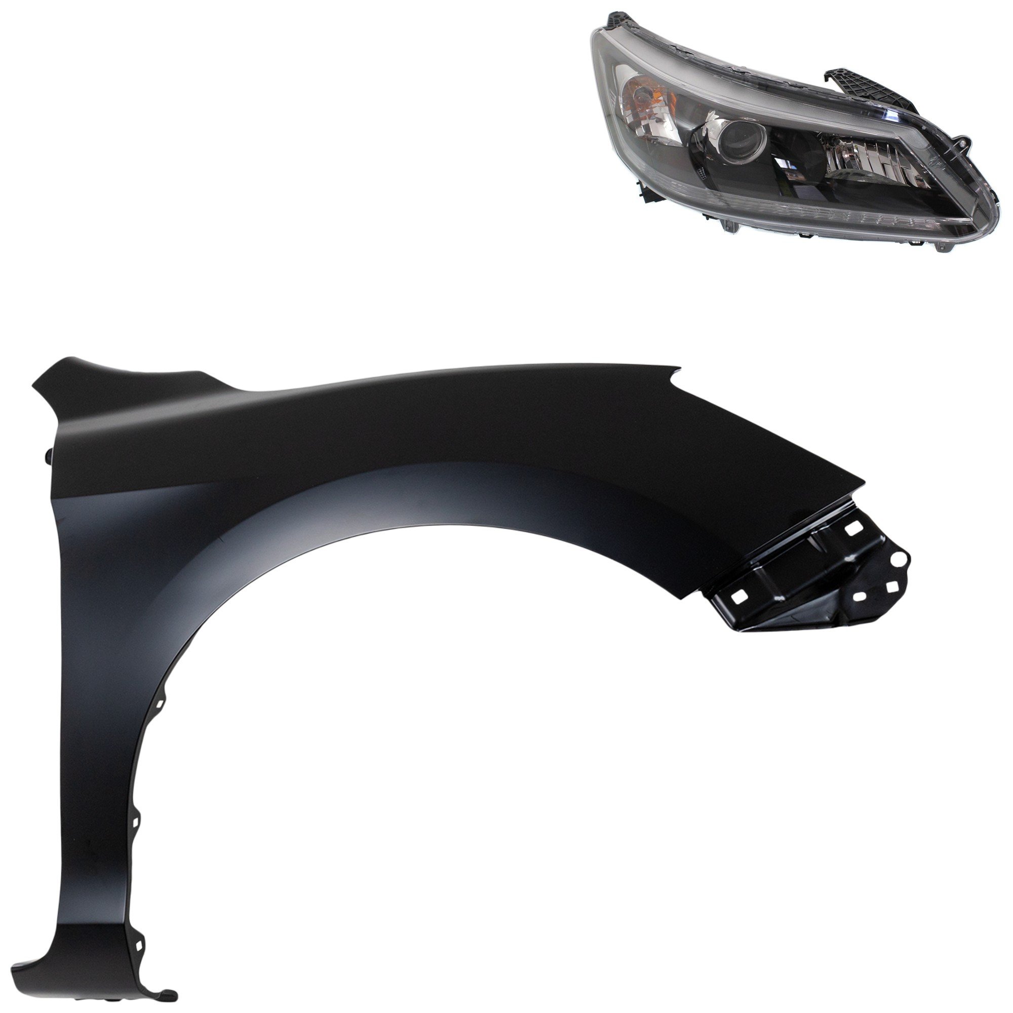 Headlight Assembly Kit for Honda Accord 2013-2015, Right (Passenger) Side, Halogen, 2-Piece with Fender, Replacement
