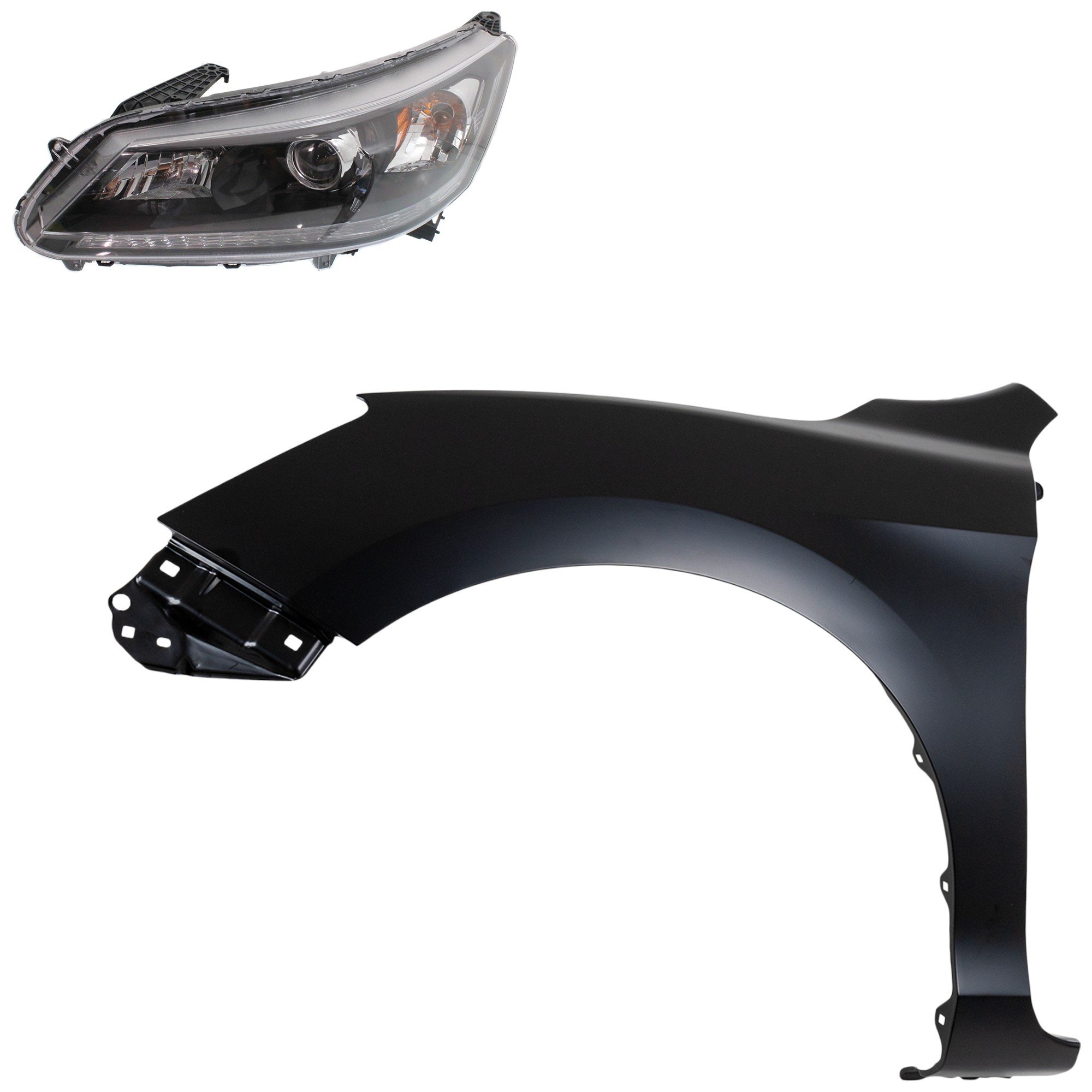 Headlight Assembly Kit for 2013-2015 Honda Accord Left (Driver) Side, Halogen, 2-Piece Kit with Fender, Replacement