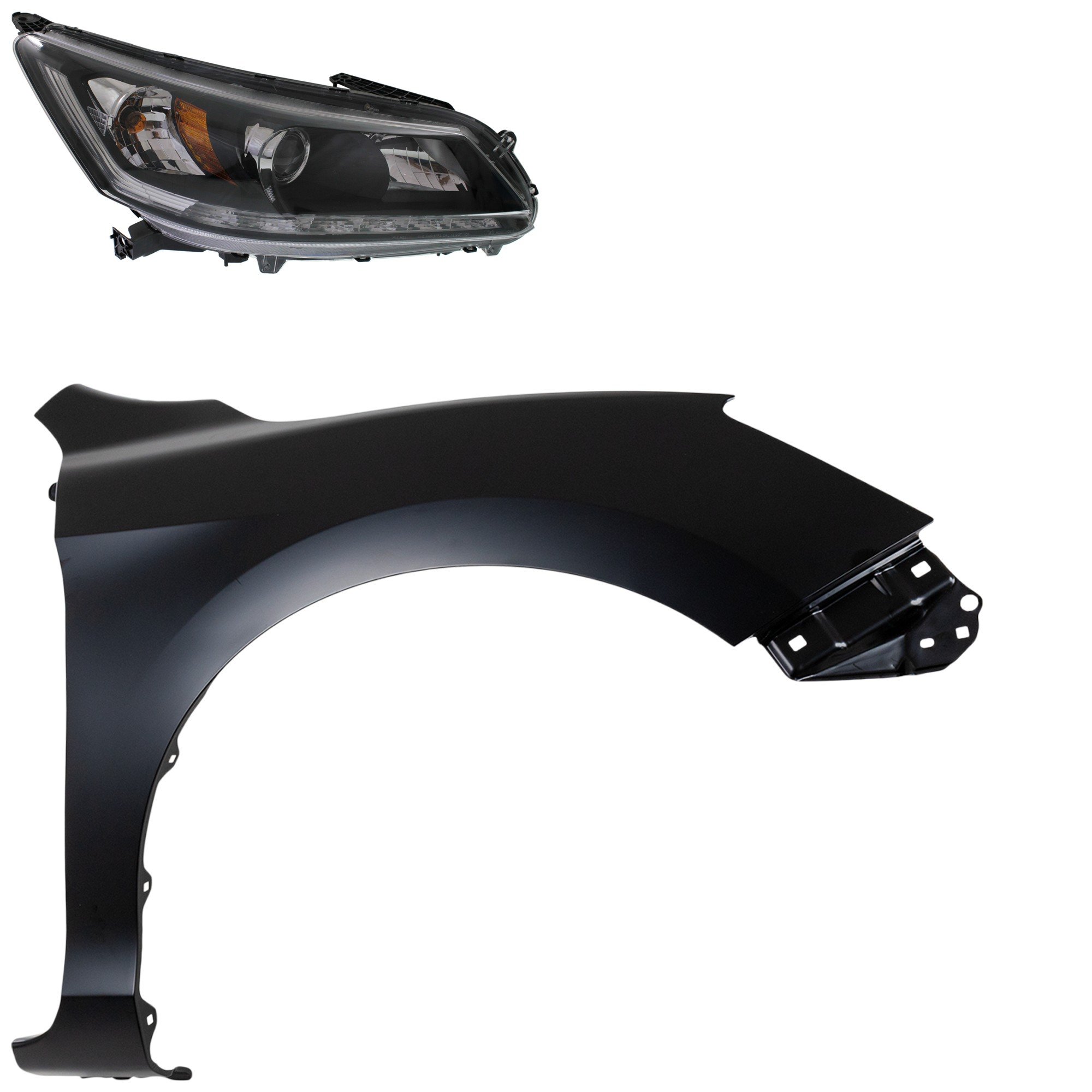 Headlight Assembly for 2013-2015 Honda Accord, Right (Passenger) Side, Halogen, 2-Piece Kit with Fender Replacement