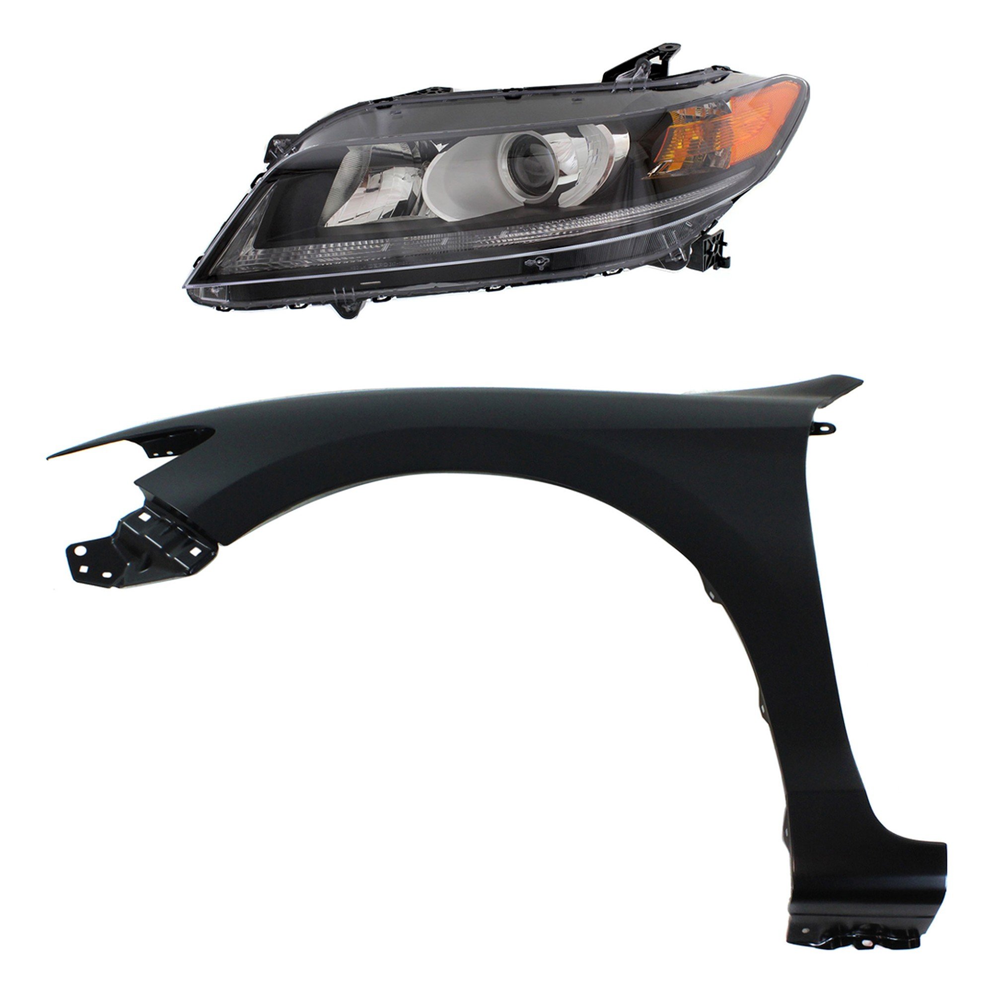Headlight Assembly for 2013-2015 Honda Accord Left (Driver) Side, Halogen, 2-Piece Kit with Fender, Replacement