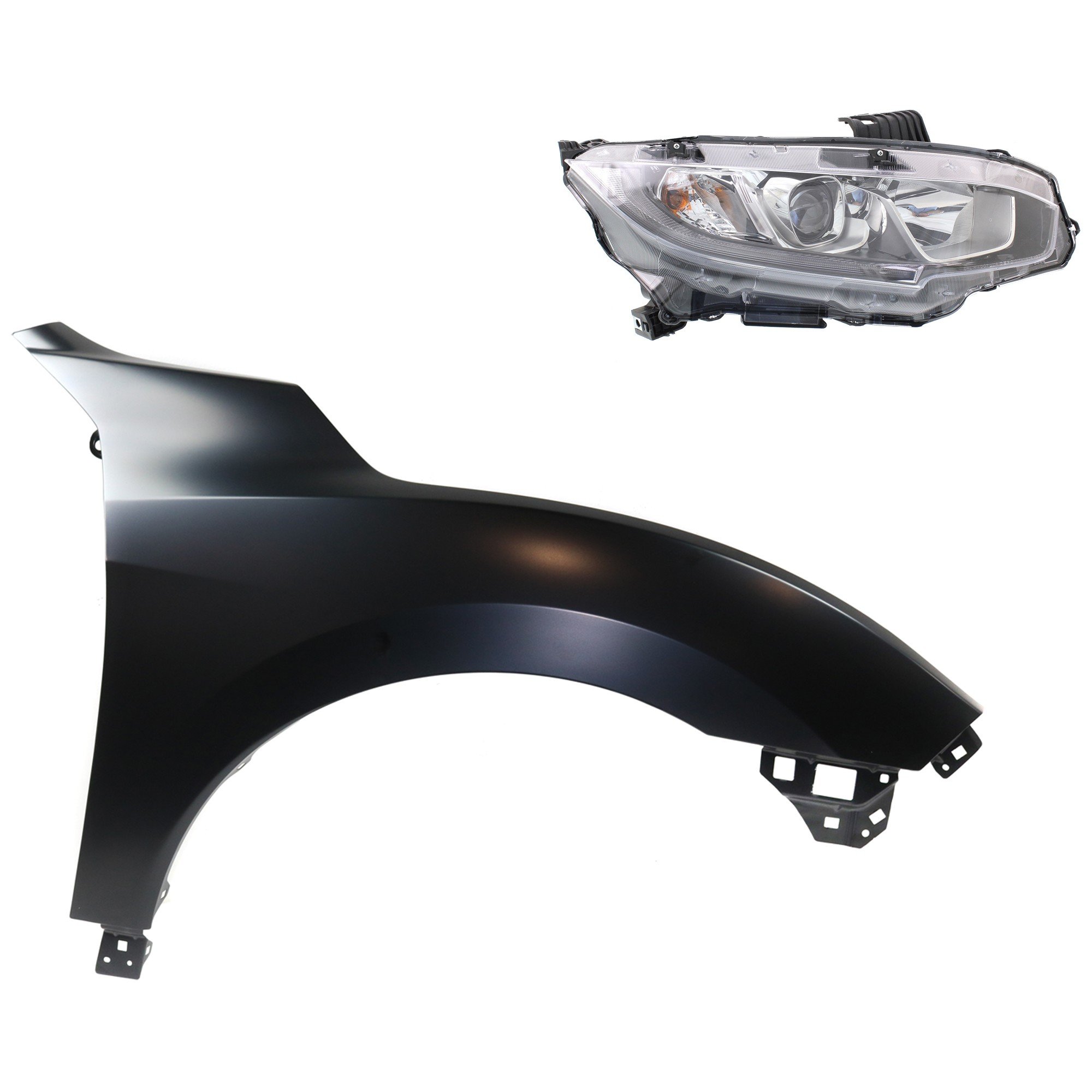 Headlight Assembly Kit for 2017-2018 Honda Civic, Right (Passenger) Side, Halogen, 2-Piece with Fender ‚Äì Replacement