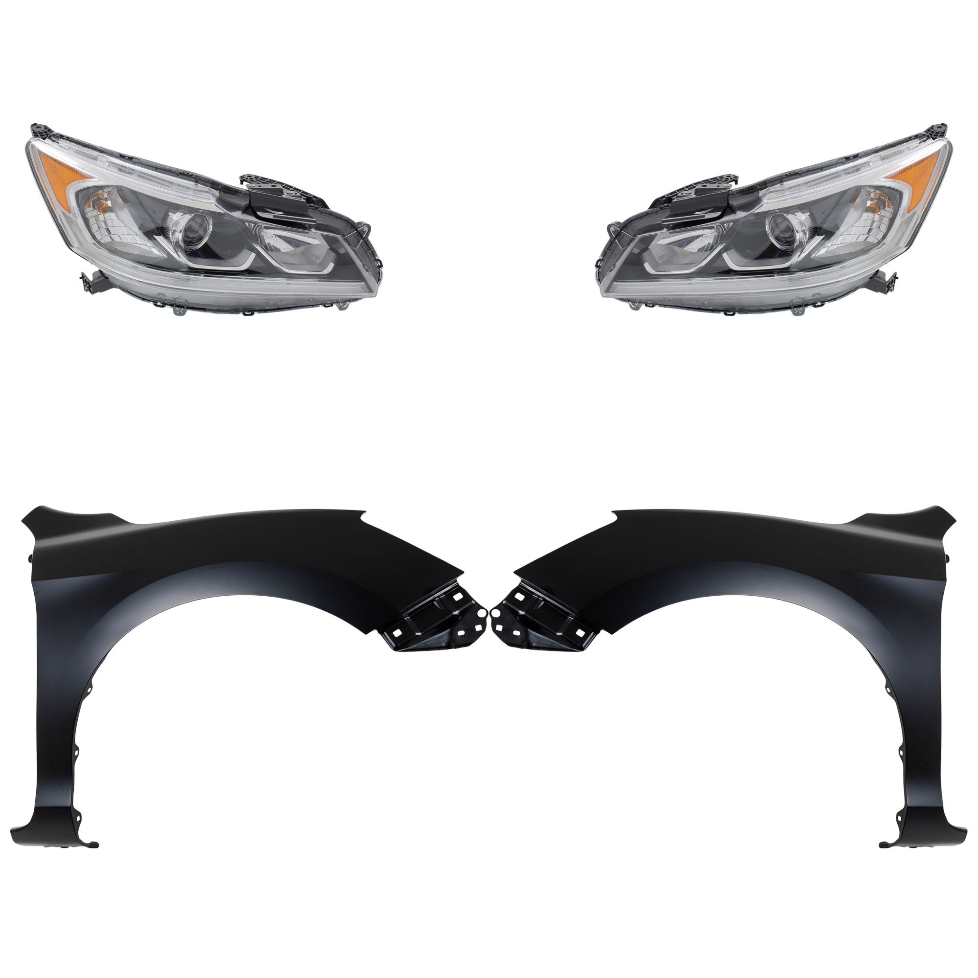 Headlight Assembly Kit for 2016-2017 Honda Accord, Right (Passenger) and Left (Driver), Halogen, 4-Piece Kit, with Fenders, Replacement