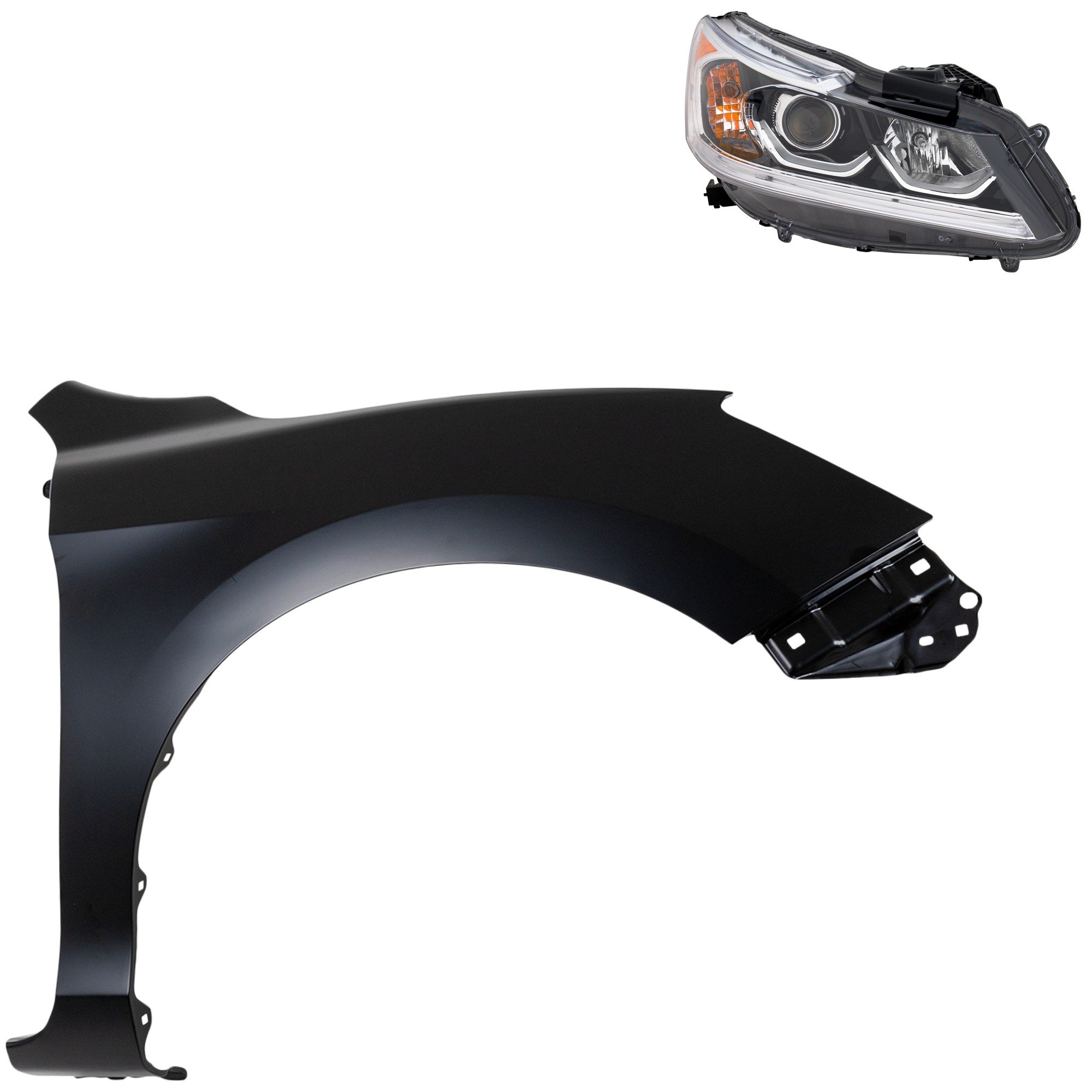 Headlight Assembly Kit for Honda Accord 2016-2017, Right (Passenger), Halogen, 2-Piece Set, with Fender, Replacement 