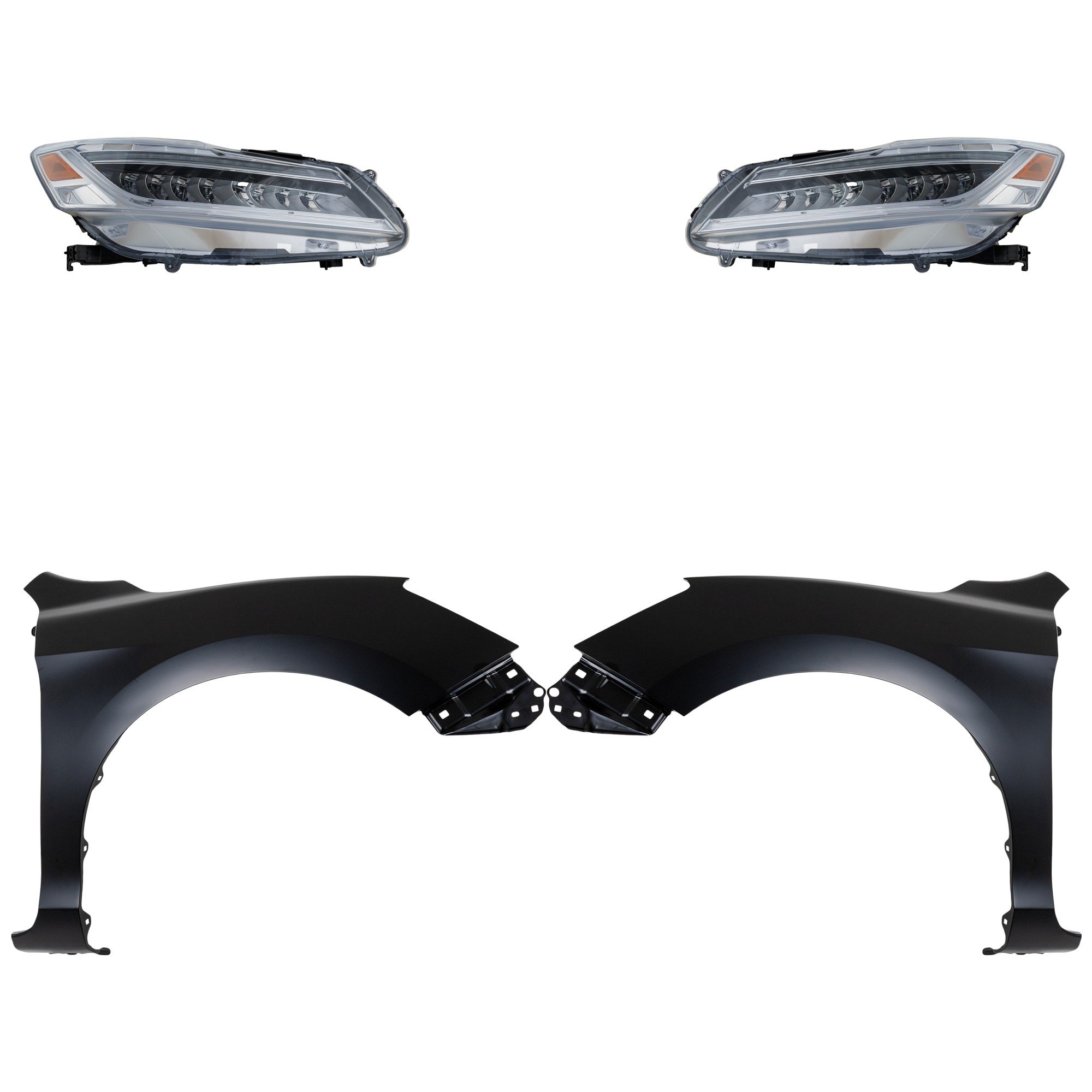 Headlight Assembly Kit for 2016-2017 Honda Accord, Right (Passenger) and Left (Driver) Sides, 4-Piece Kit, with Fenders, LED, Replacement
