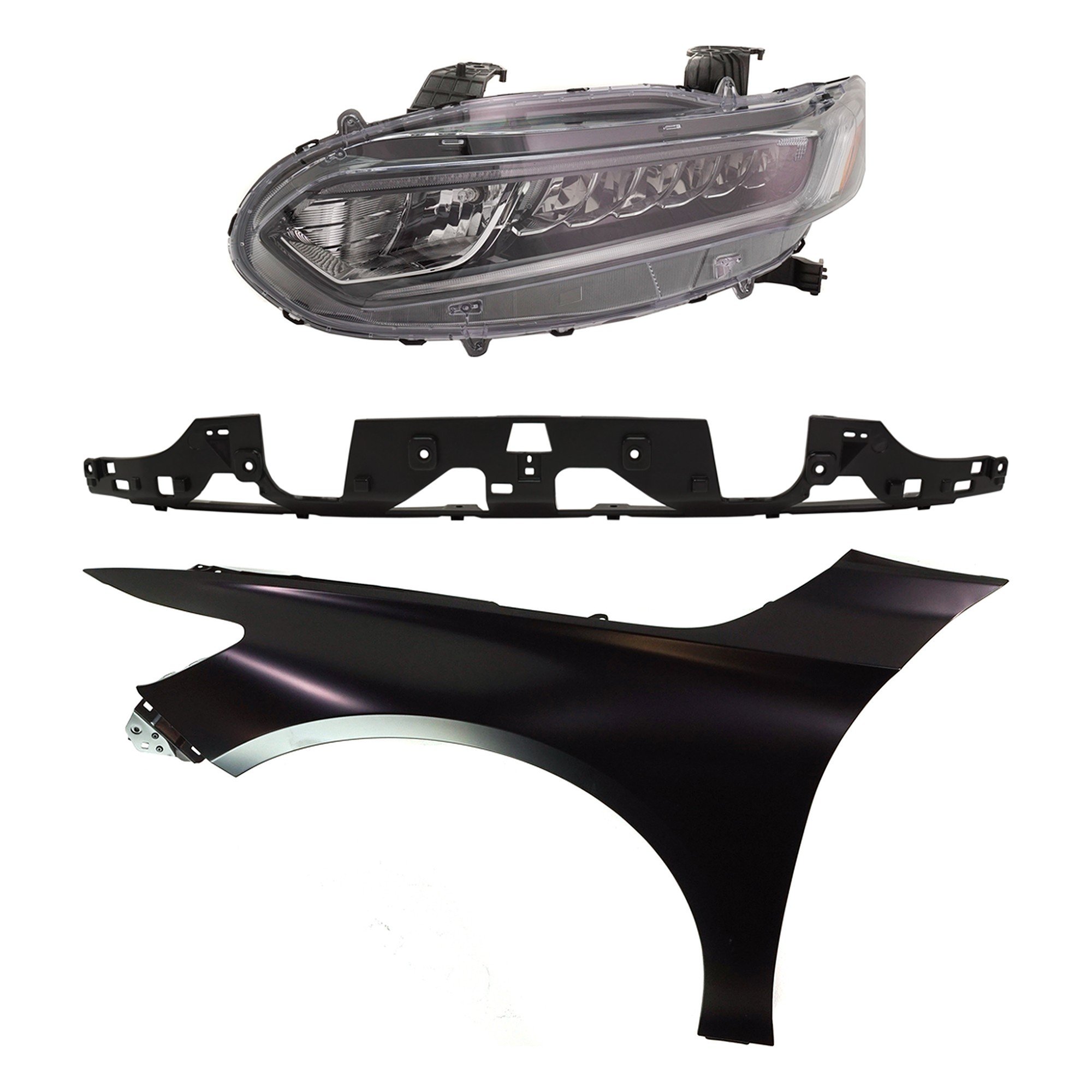 Headlight Assembly Kit for Honda Accord 2018-2020, Left (Driver) Halogen Light, 3-Piece with Fender and Grille Assembly Replacement