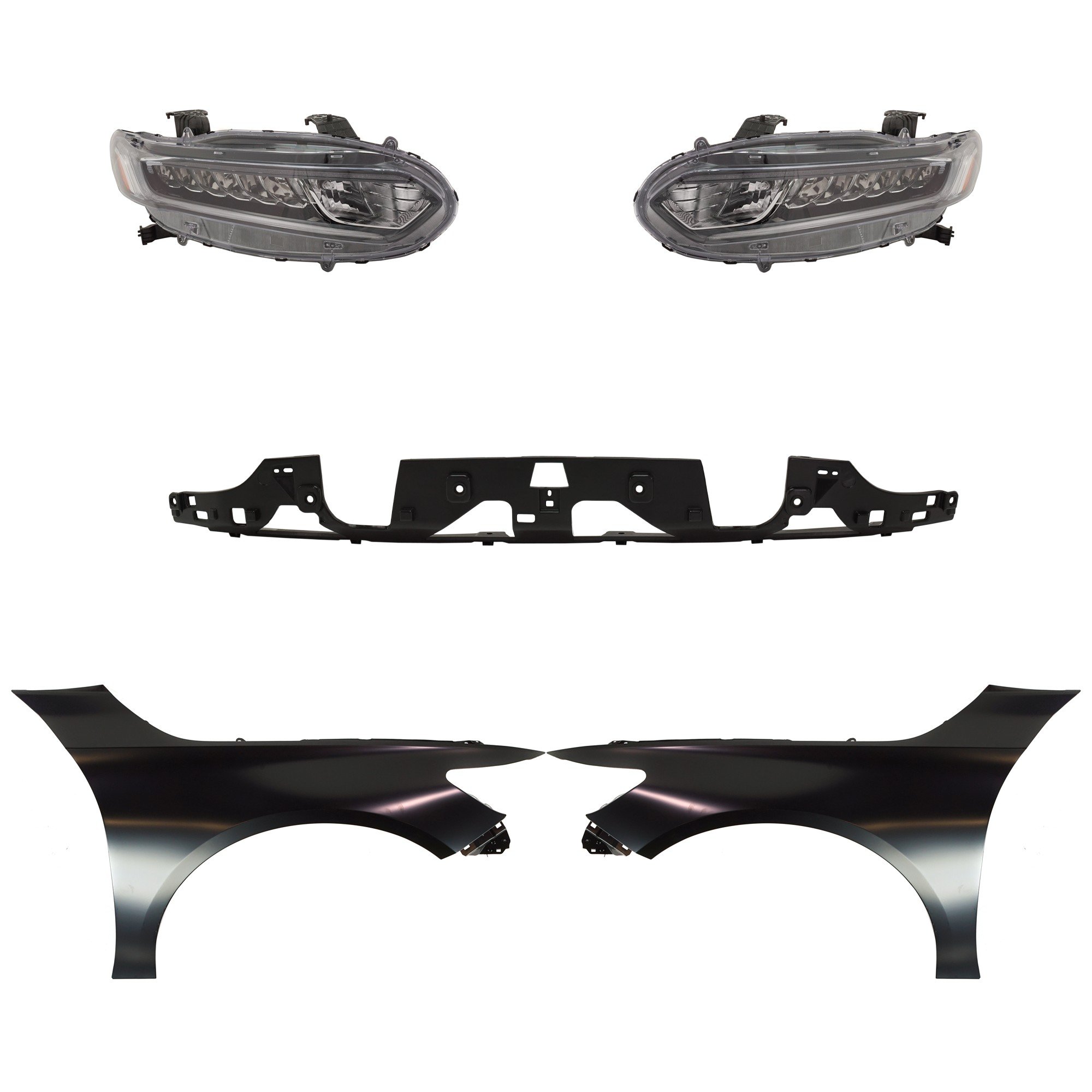 Headlight Assembly Kit for 2018-2020 Honda Accord, Right (Passenger) and Left (Driver) Sides, 5-Piece, Halogen, Includes Fenders and Grille Assembly Replacement