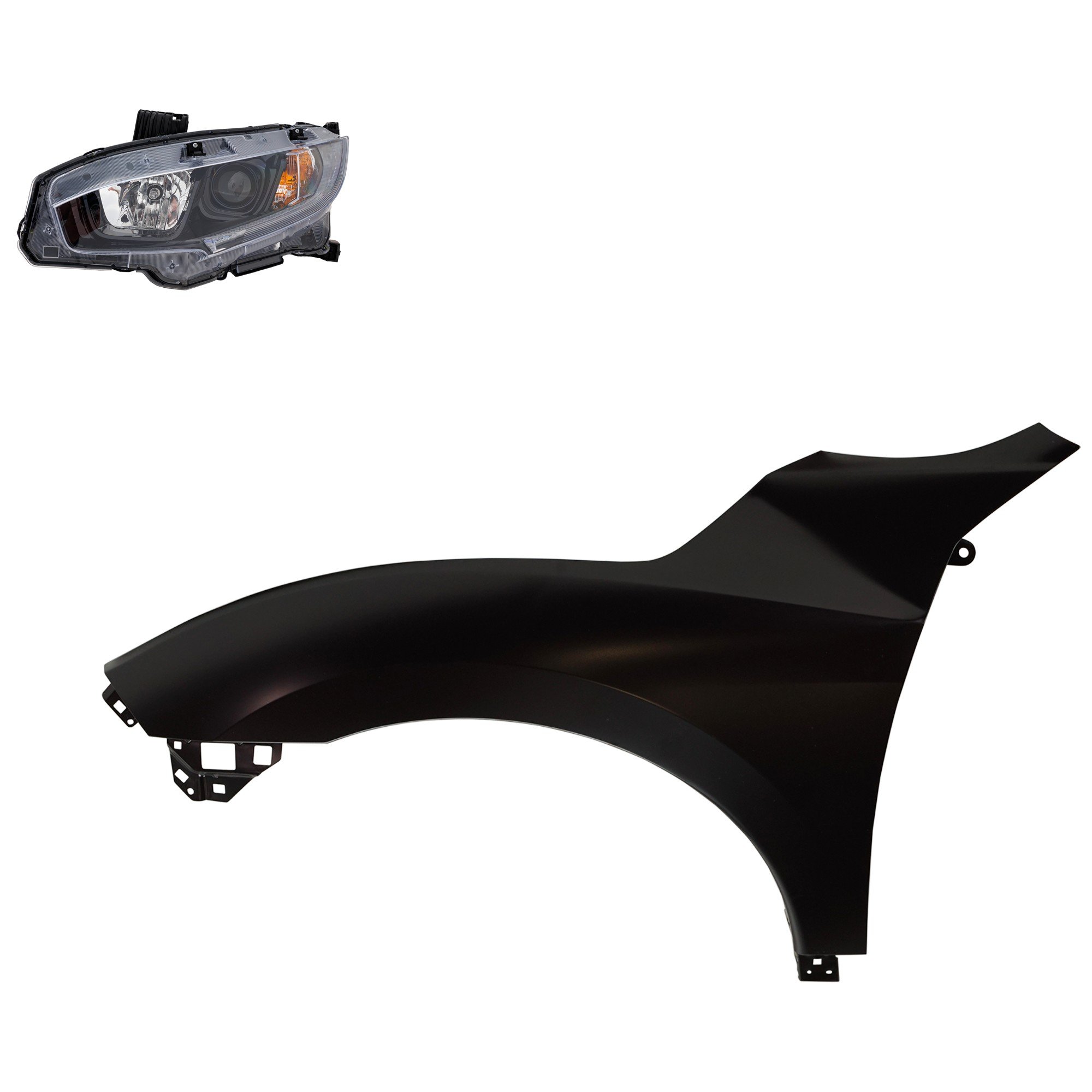 Headlight Assembly for 2019-2021 Honda Civic, Left (Driver) Side, Halogen, 2-Piece Kit with Fender, Replacement
