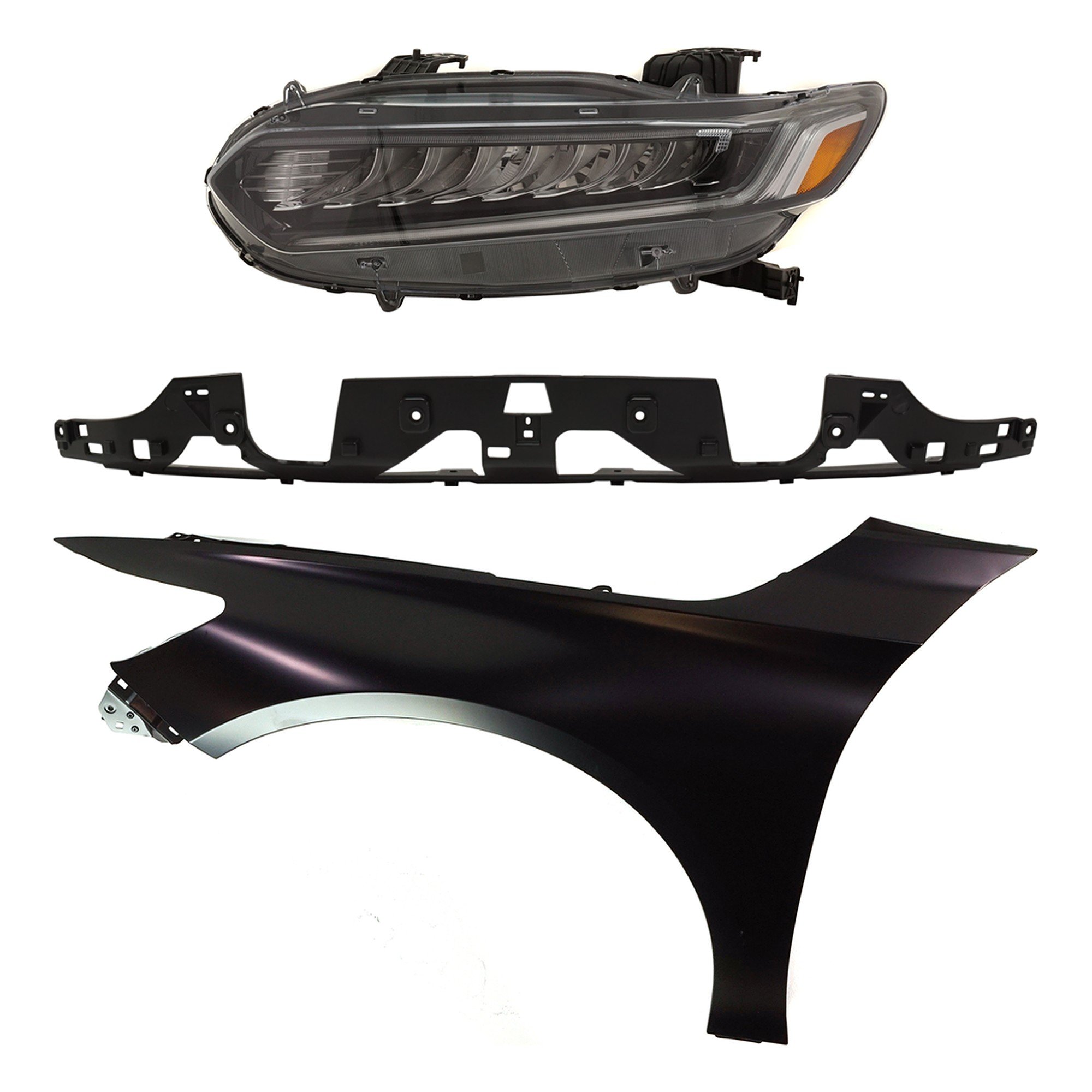 Headlight Assembly Kit for Honda Accord 2018-2020, Left (Driver) Side, LED, 3-Piece Set with Fender and Grille Assembly, Replacement