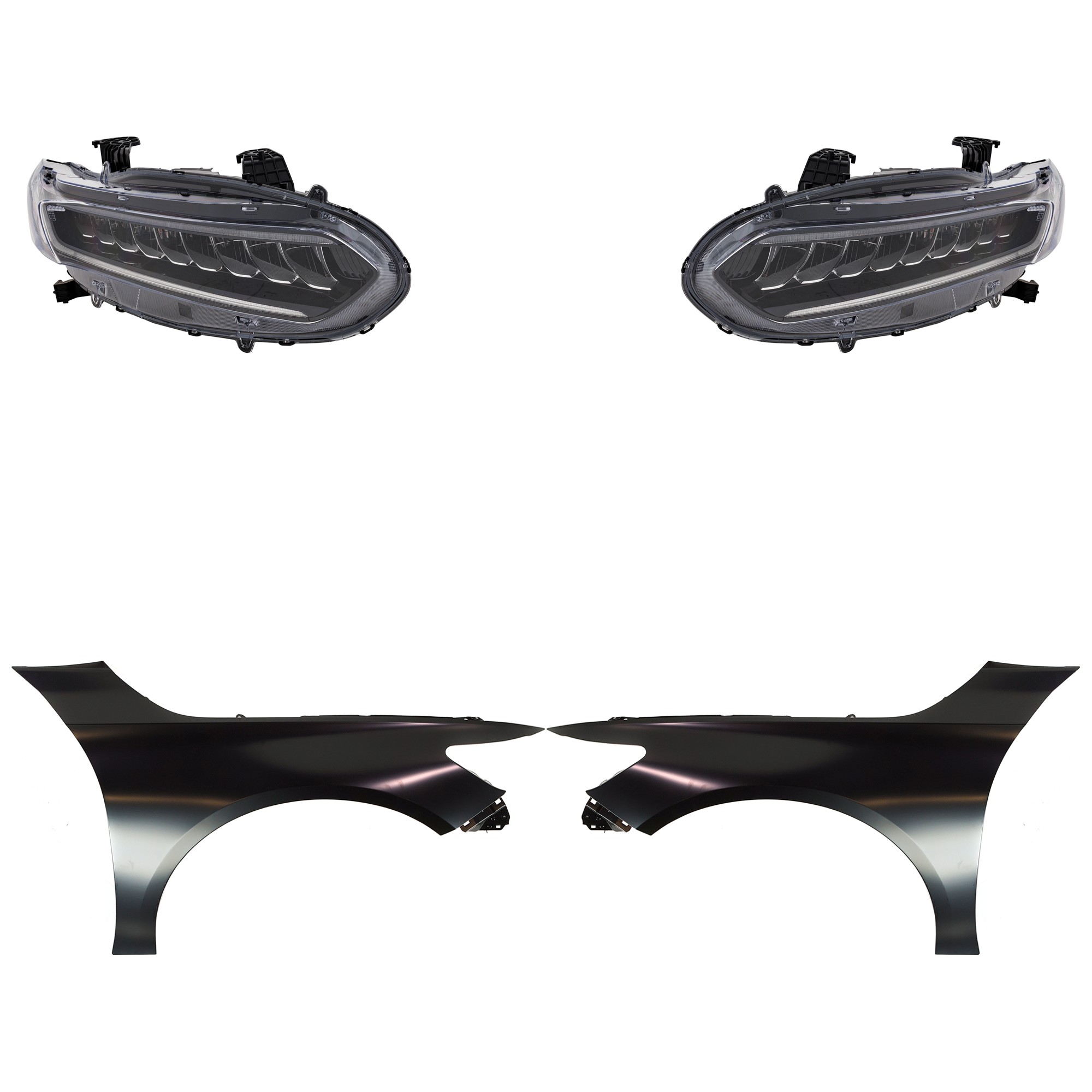 Headlight Assembly Kit for Honda Accord 2021-2021, Right (Passenger) and Left (Driver), LED, 4-Piece Set with Fenders, Replacement