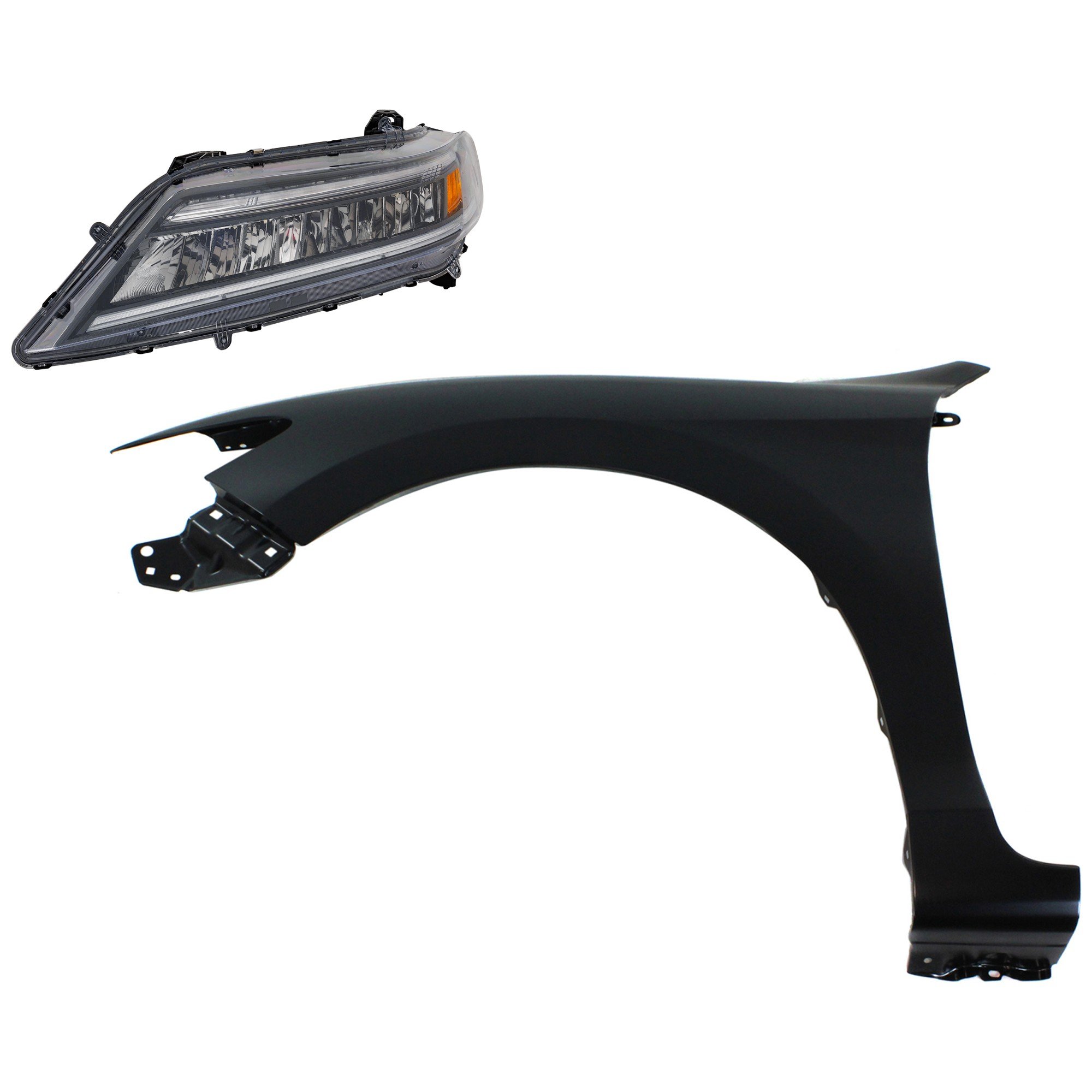 Headlight Assembly for 2016-2017 Honda Accord, LED Light, Left (Driver) Side, 2-Piece Kit with Fender Replacement