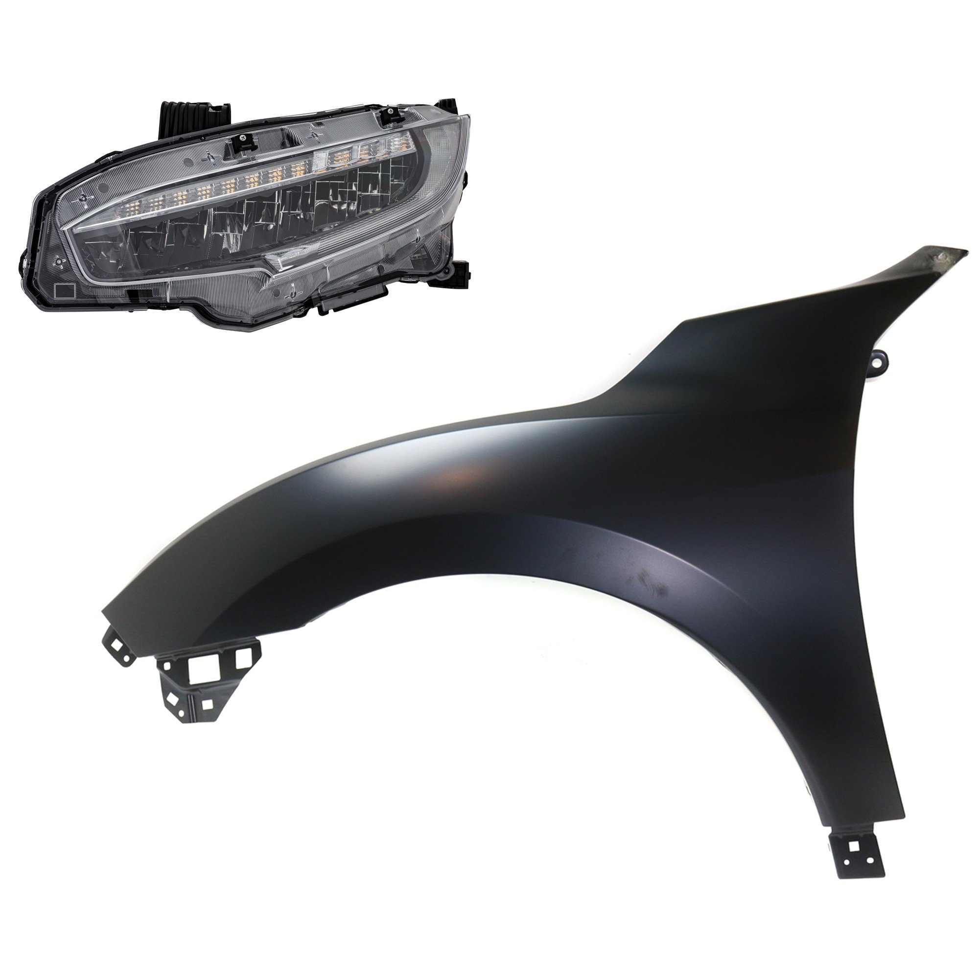 Headlight Assembly for Honda Civic 2020, Left (Driver) LED Light, 2-Piece Kit with Fender Replacement
