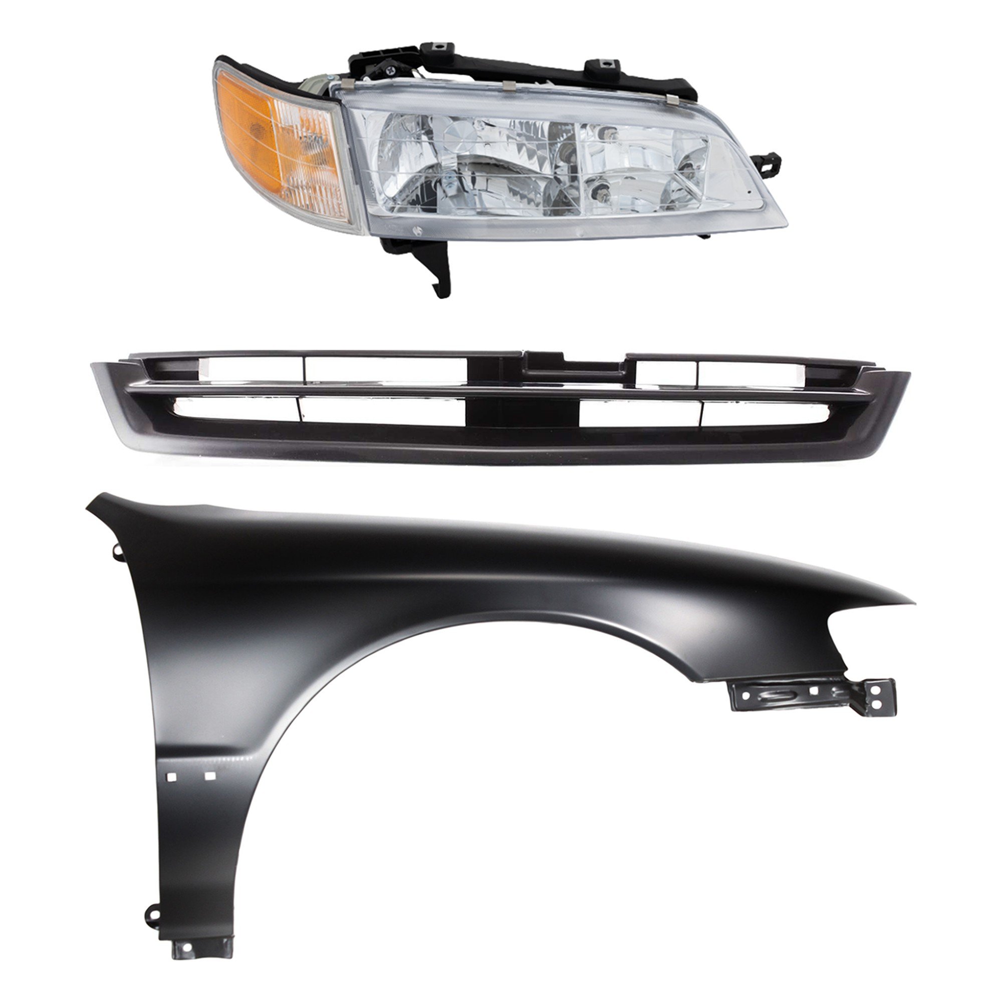 Headlight Assembly for Honda Accord 1994-1997 Right (Passenger) Side, Halogen, 3-Piece Kit with Fender and Grille, Replacement