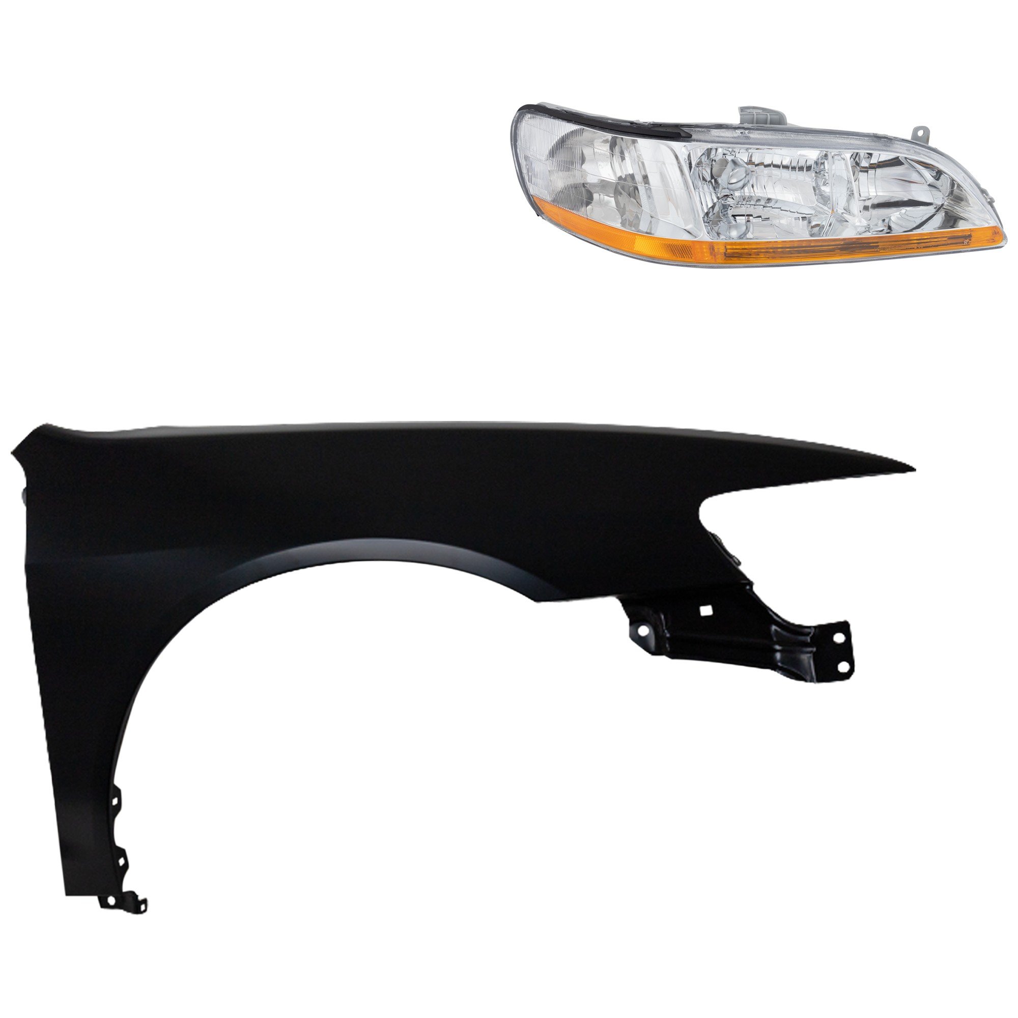 Headlight Kit for 1998-2000 Honda Accord, Right (Passenger) Lens and Housing, Halogen, 2-Piece with Fender, Replacement
