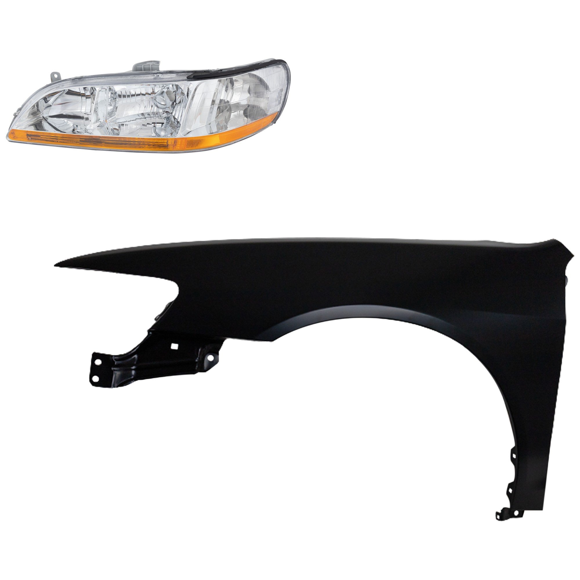 Headlight Kit for 1998 - 2000 Honda Accord, Includes Left (Driver) Halogen Lens and Housing, 2-Piece Kit with Fender, Replacement