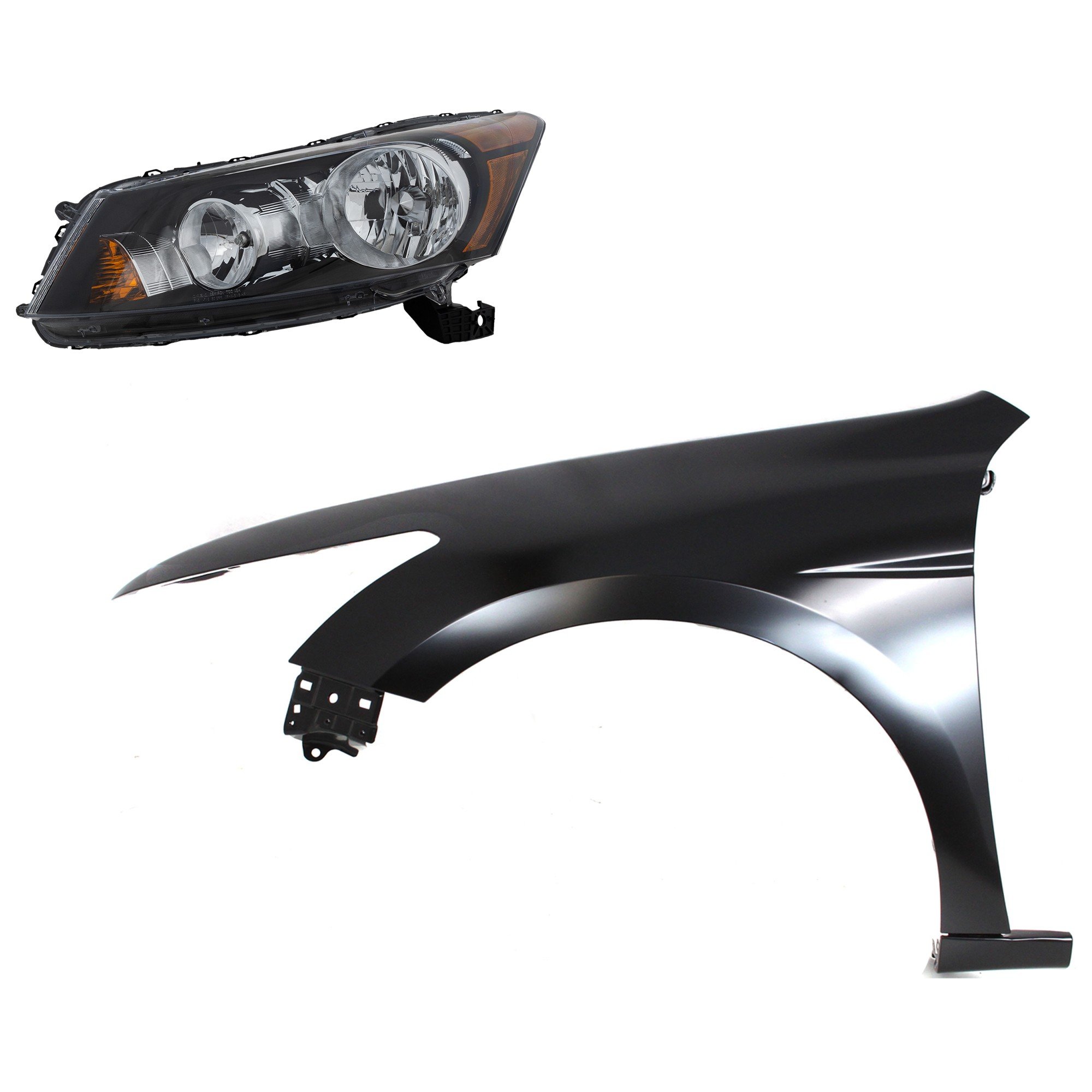 Headlight Assembly Kit for 2008-2010 Honda Accord, Left (Driver) Side, Halogen, 2-Piece Set with Fender, Replacement