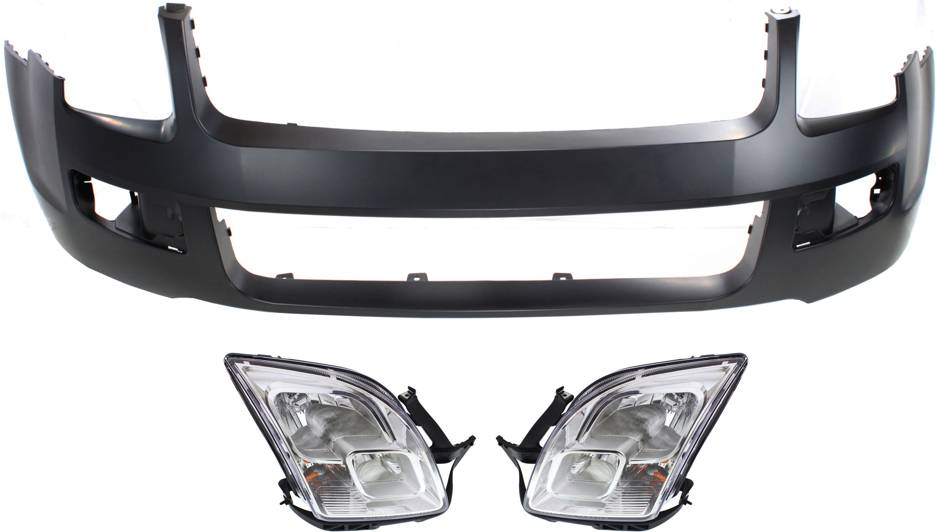 Headlight Assembly Kit for Ford Fusion 2006-2009 with Right (Passenger) and Left (Driver) Halogen, 3-Piece Kit including Bumper Cover Replacement