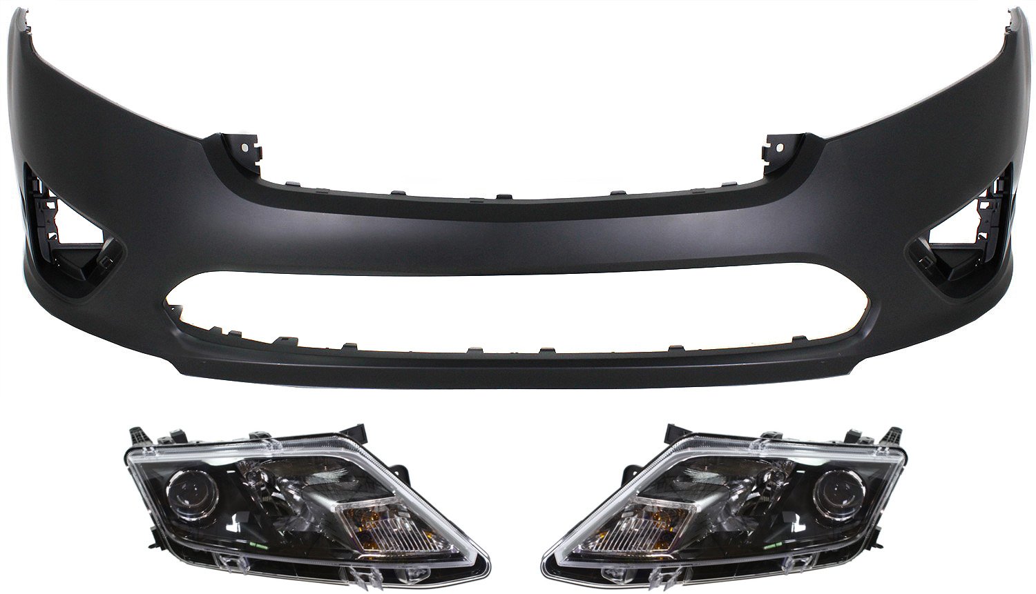 Front Bumper Cover 3-Piece Kit with Headlights for 2010-2012 Fusion, Replacement