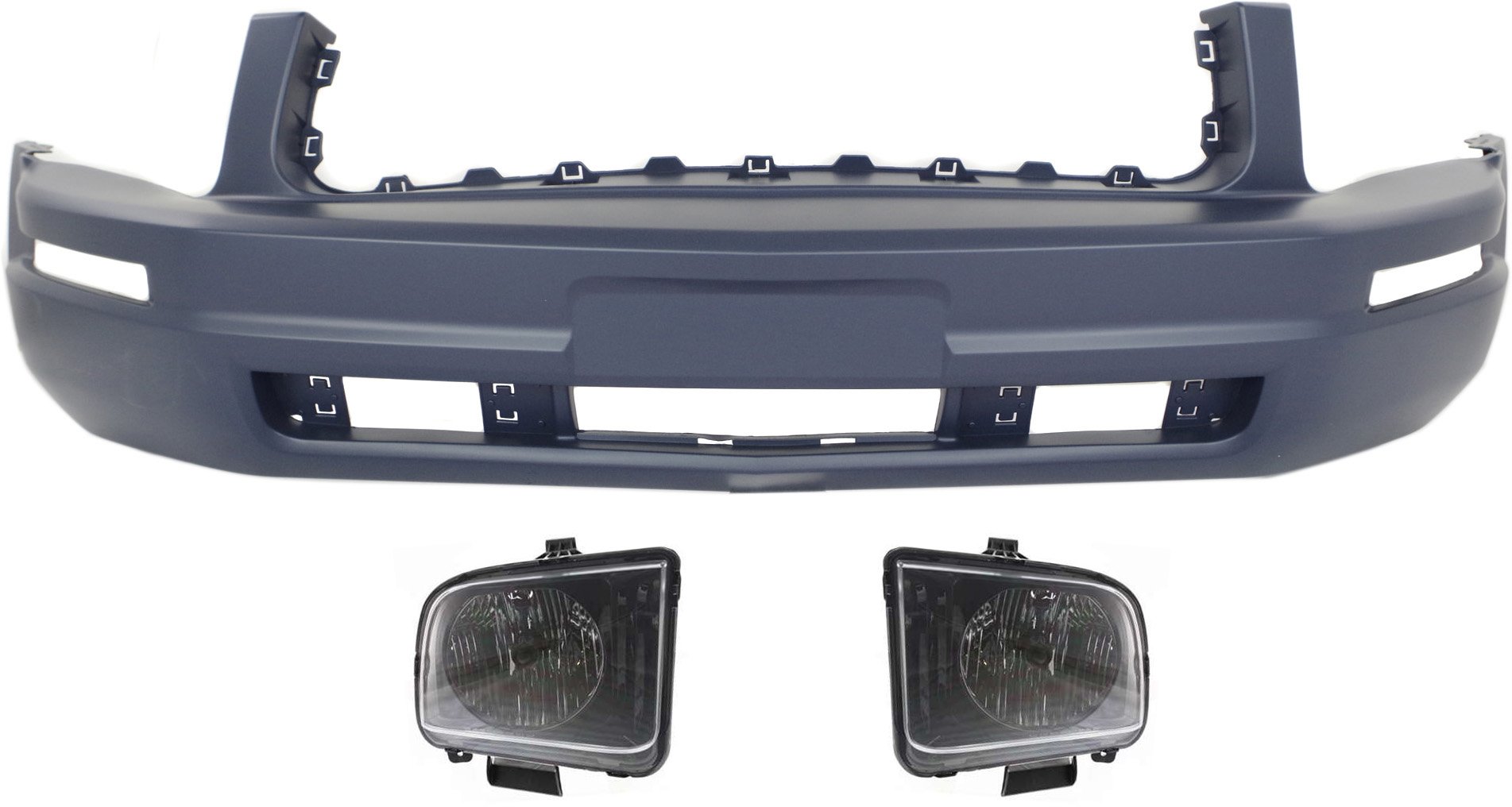 Headlight Assembly Kit for 2005-2006 Ford Mustang, Right (Passenger) and Left (Driver), Halogen, 3-Piece kit with Bumper Cover, Replacement 