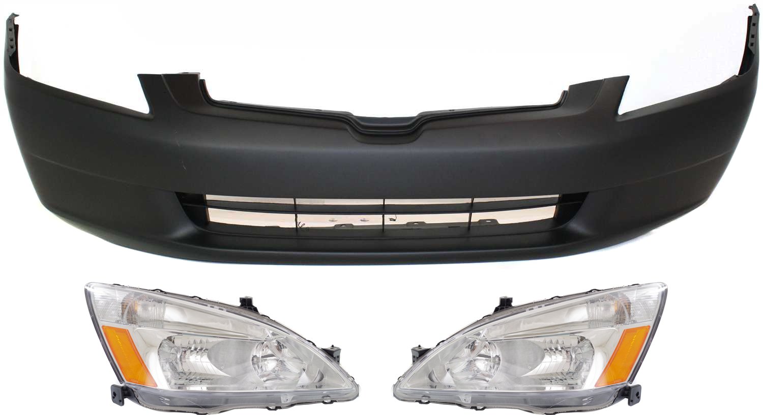 Headlight Assembly Kit for 2003-2005 Honda Accord, Includes Right (Passenger) and Left (Driver) Halogen Headlights, 3-Piece with Bumper Cover Replacement