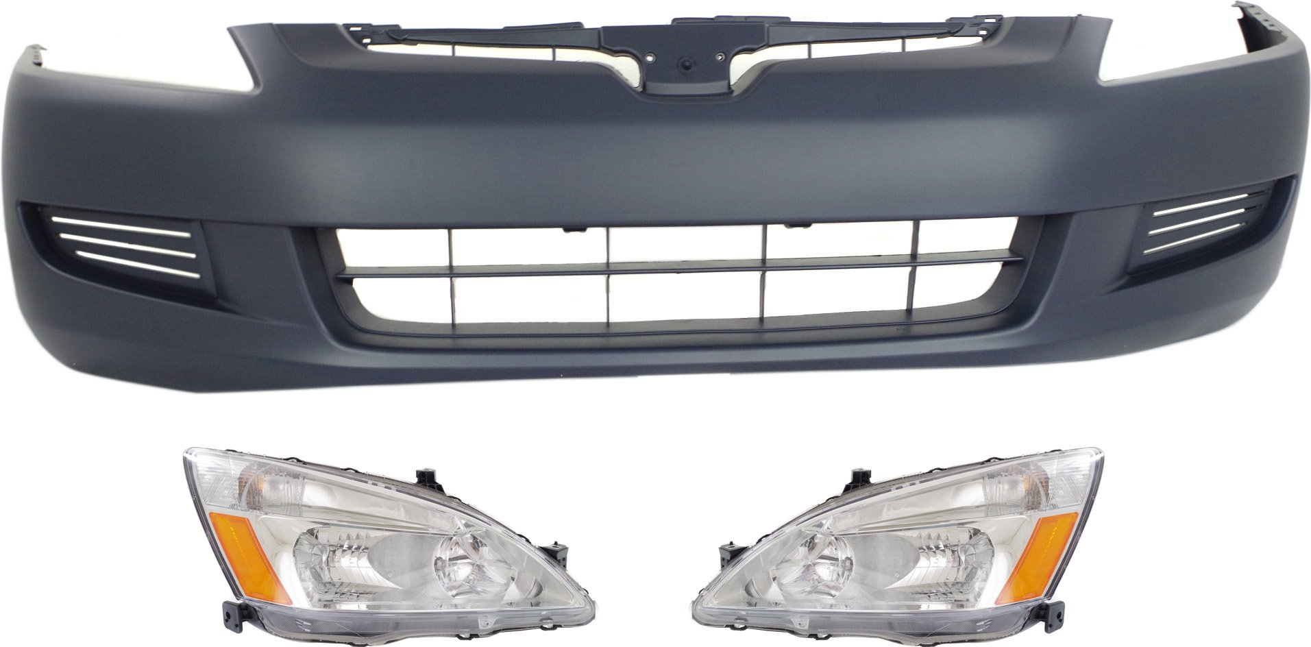 Headlight Assembly Kit for 2003-2005 Honda Accord, Right (Passenger) & Left (Driver), 3-Piece Kit with Halogen Lights and Bumper Cover Replacement