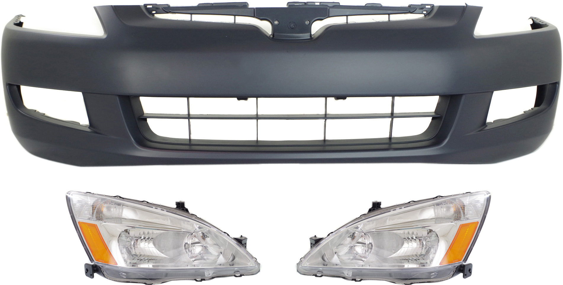 Headlight Assembly Kit for Honda Accord 2003-2005, Right (Passenger) and Left (Driver), Halogen, 3-Piece with Bumper Cover, Replacement