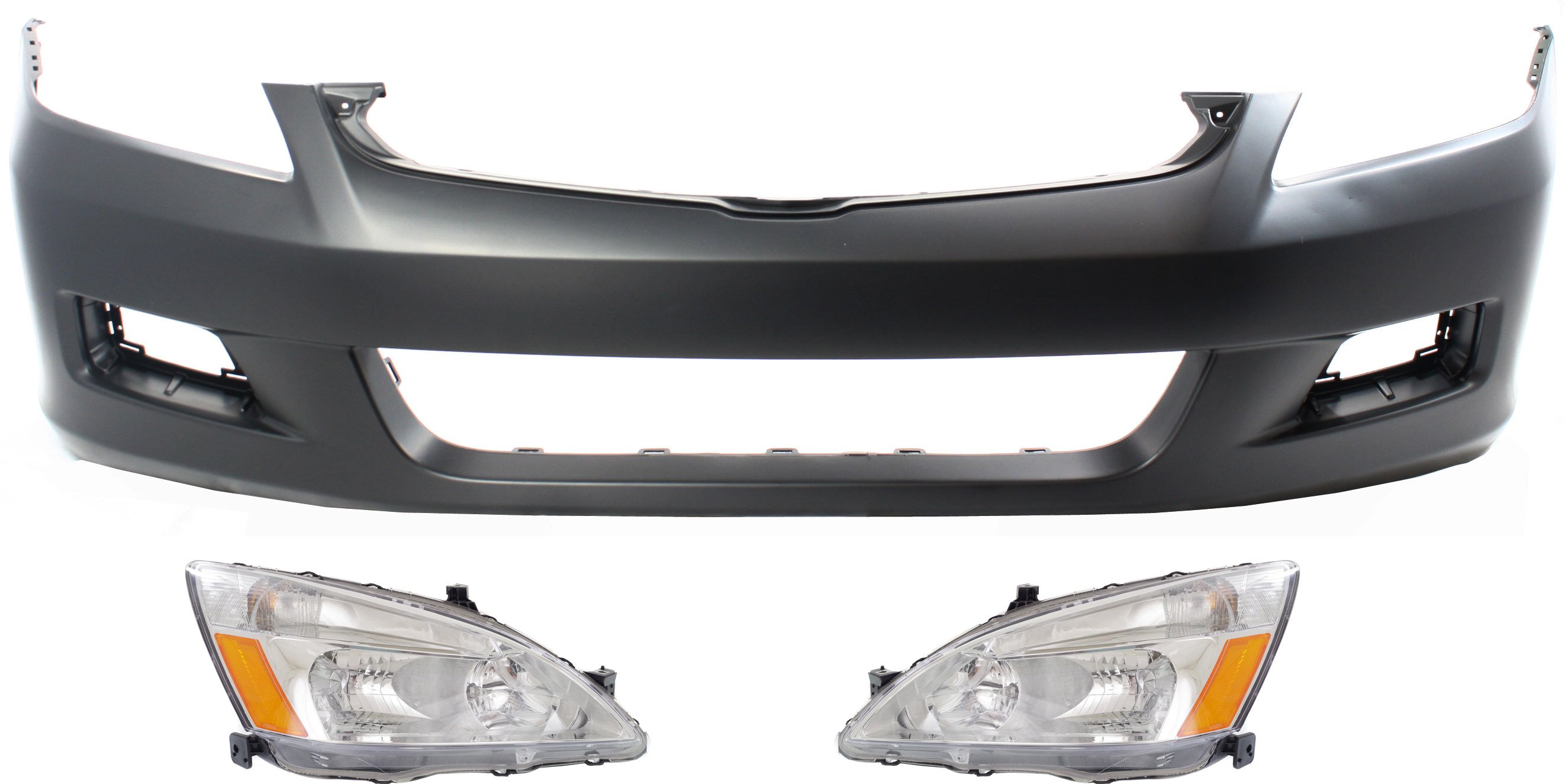 Headlight Assembly for 2006-2007 Honda Accord, Right (Passenger) and Left (Driver), Halogen, 3-Piece Kit with Bumper Cover, Replacement