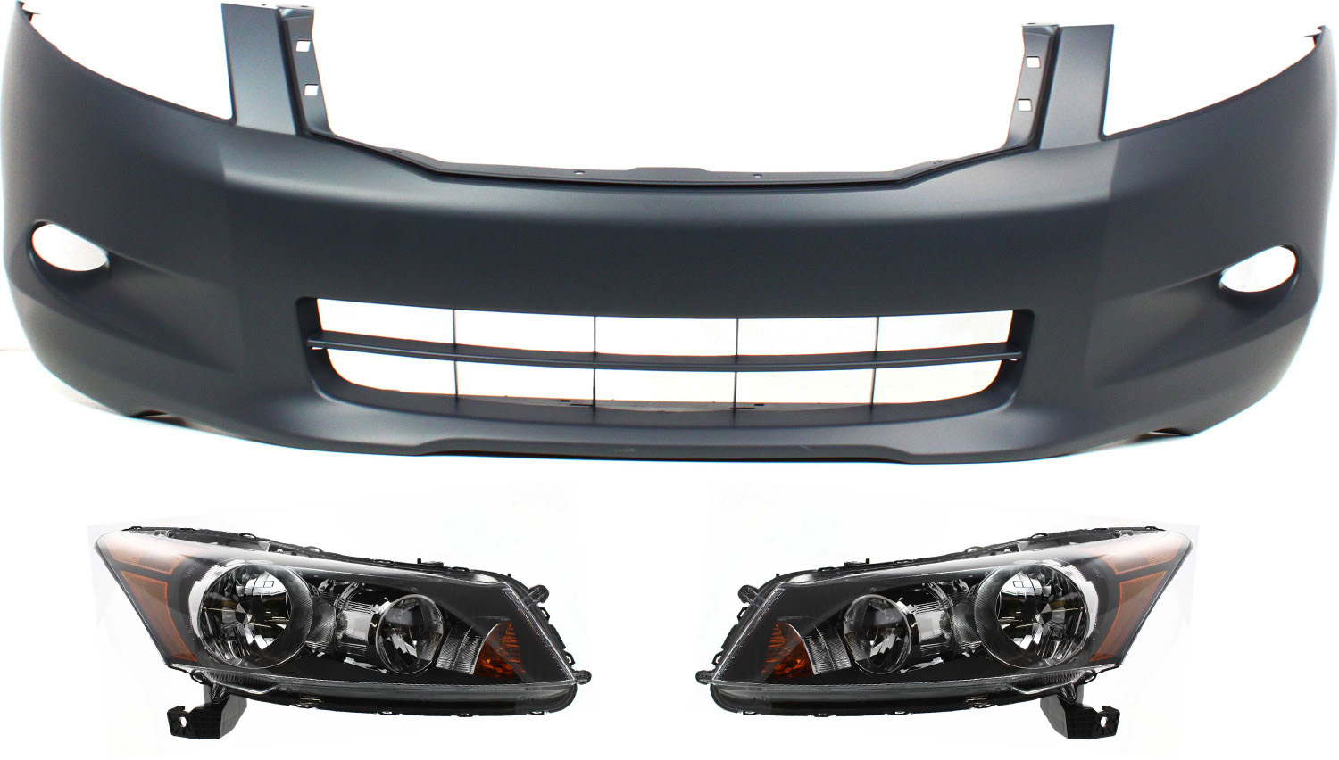 Headlight Assembly Kit for 2008-2010 Honda Accord, Right (Passenger) and Left (Driver), Halogen, 3-Piece with Bumper Cover, Replacement