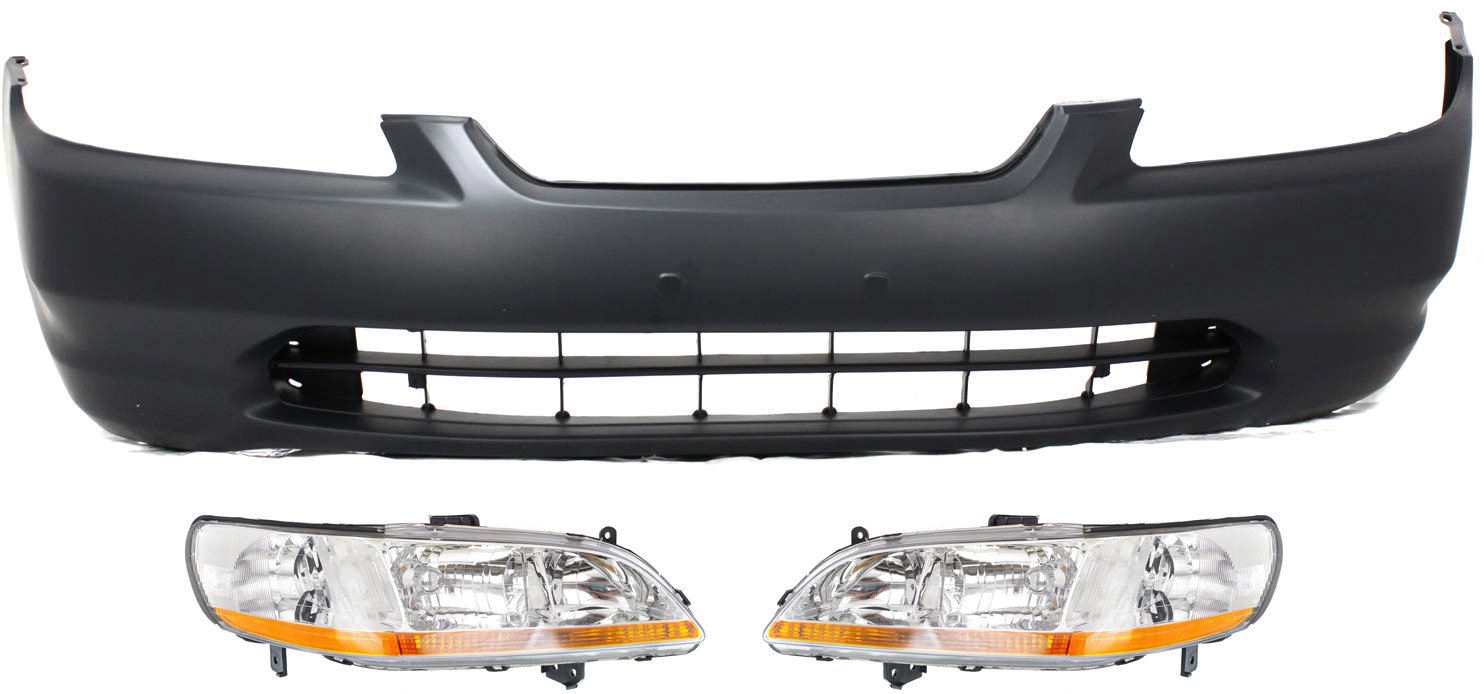 Headlight Kit for 1998-2000 Honda Accord, Right (Passenger) and Left (Driver), Lens and Housing, Halogen, 3-Piece with Bumper Cover, Replacement
