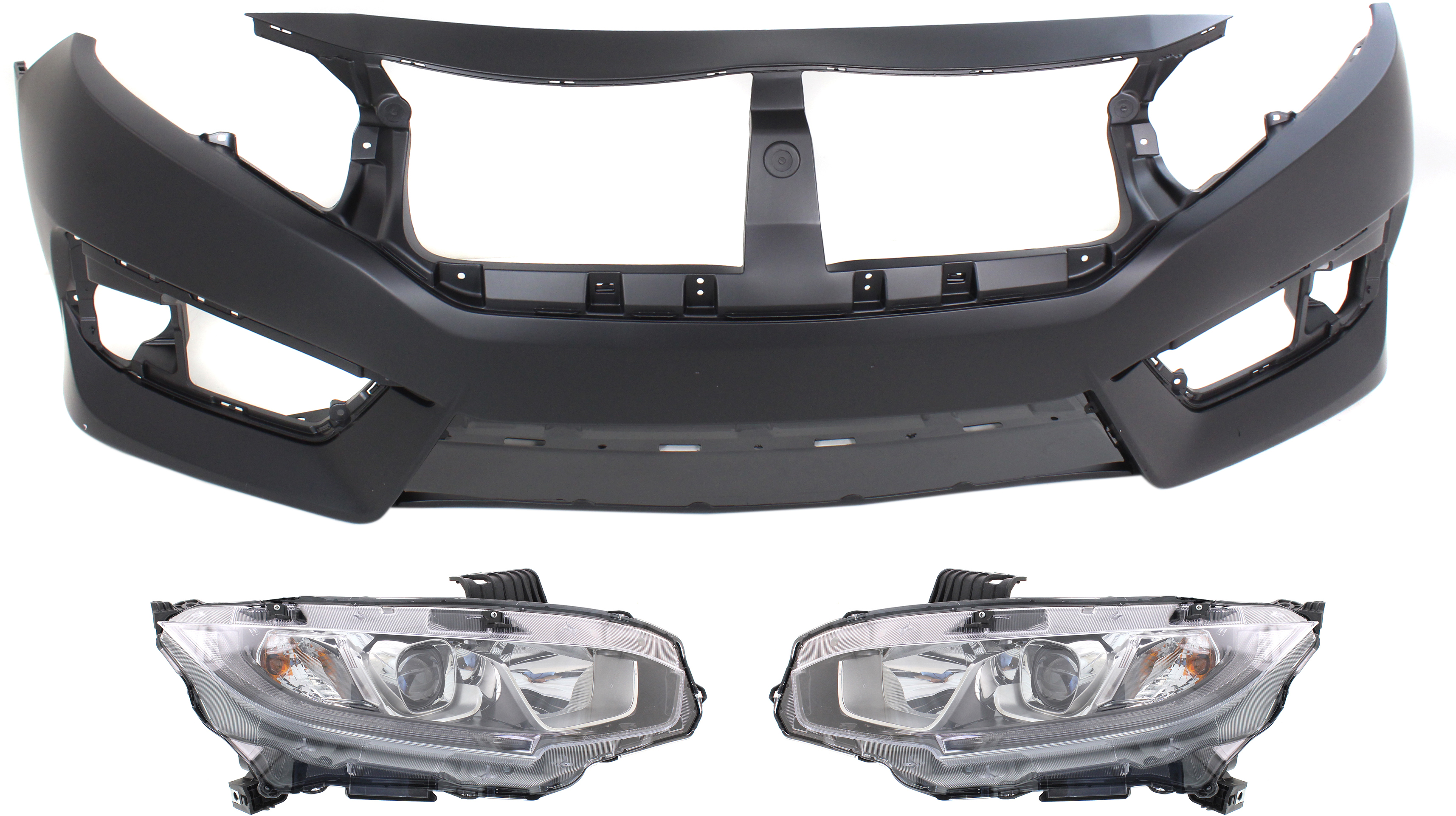 Headlight Assembly Kit for Honda Civic 2016-2018, Halogen Right (Passenger) and Left (Driver) with 3-Piece Bumper Cover Replacement
