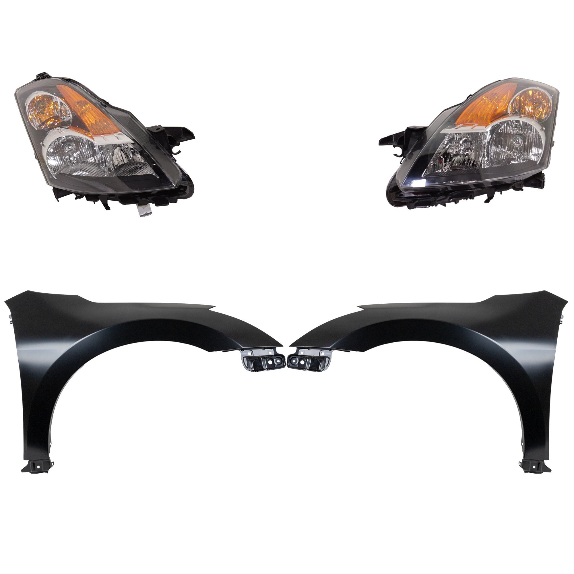 Headlight Assembly Kit for 2007 Nissan Altima, Right (Passenger) and Left (Driver), Halogen, 4-Piece with Fenders, Replacement