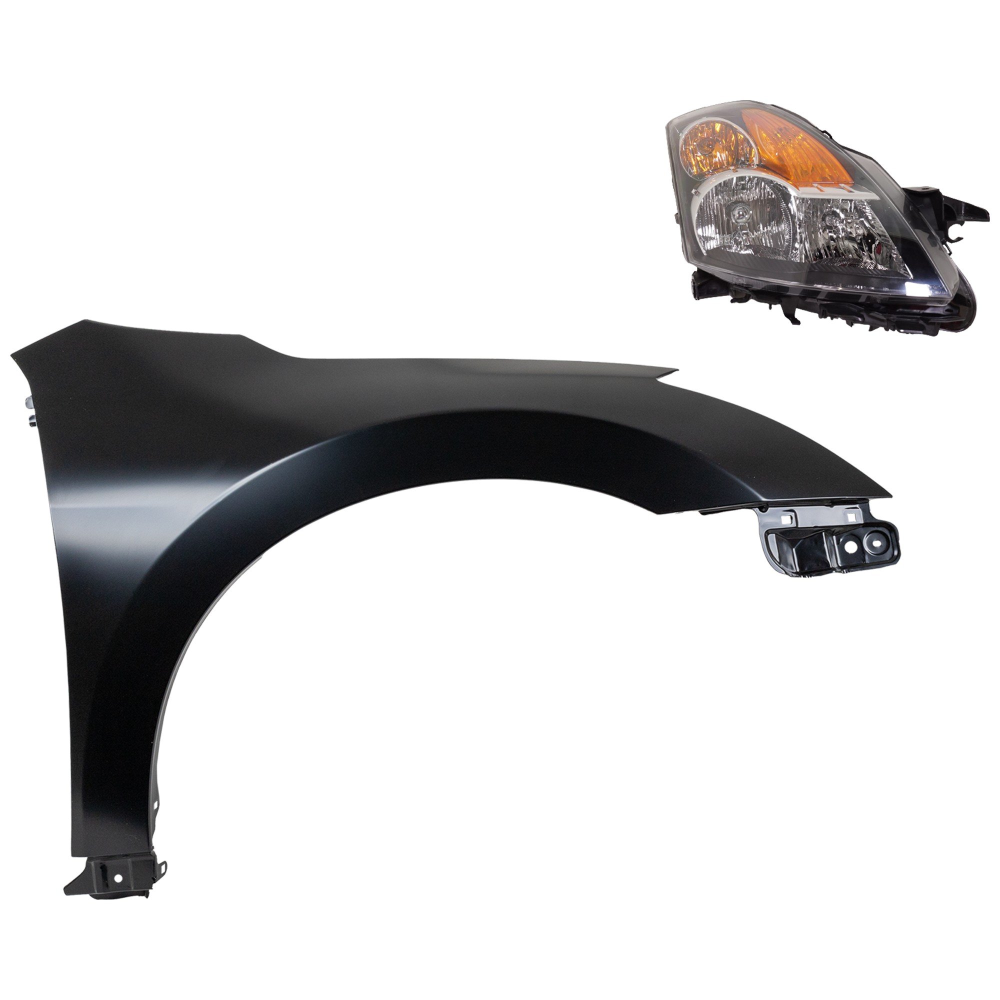 Headlight Assembly for Nissan Altima 2007, Right (Passenger) Side, Halogen, 2-Piece Kit with Fender, Replacement