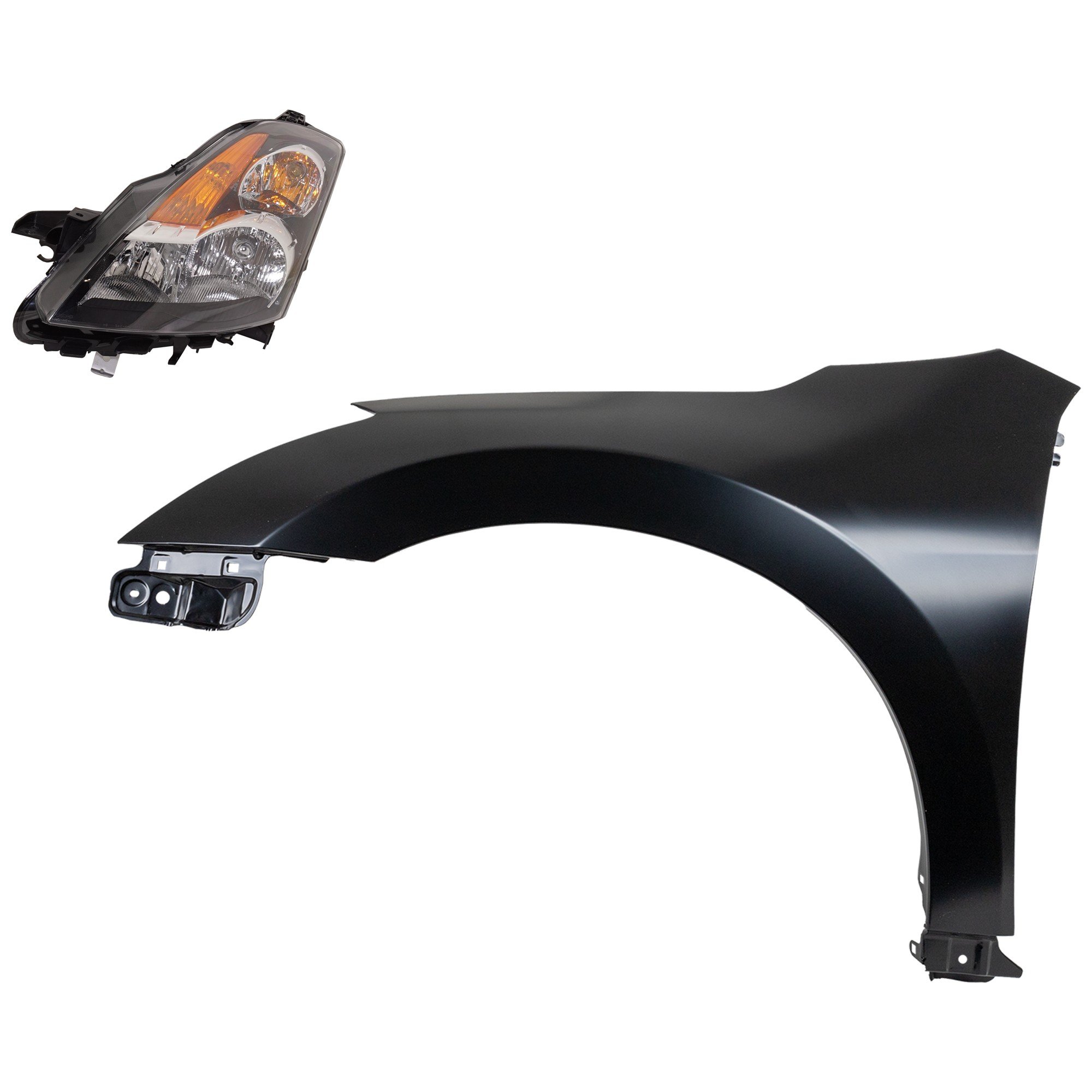Headlight Assembly for 2007 Nissan Altima, Left (Driver) Side, 2-Piece Kit with Fender, Halogen Light, Replacement