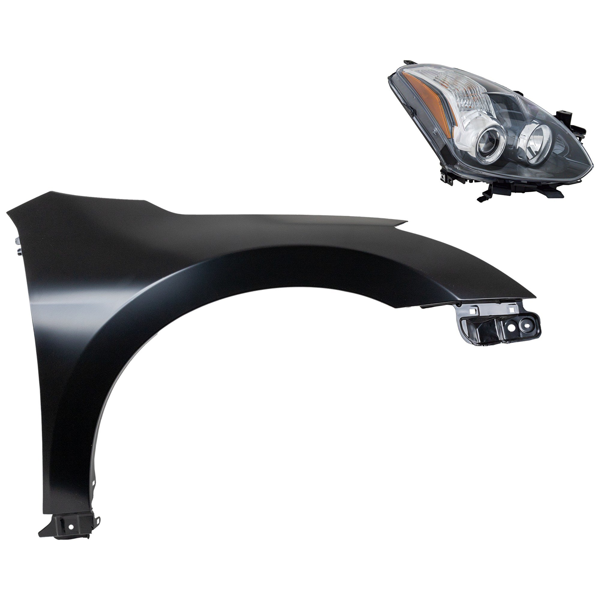 Headlight Assembly for 2010-2012 Nissan Altima Right (Passenger) Side, Halogen, 2-Piece Kit with Fender, Replacement