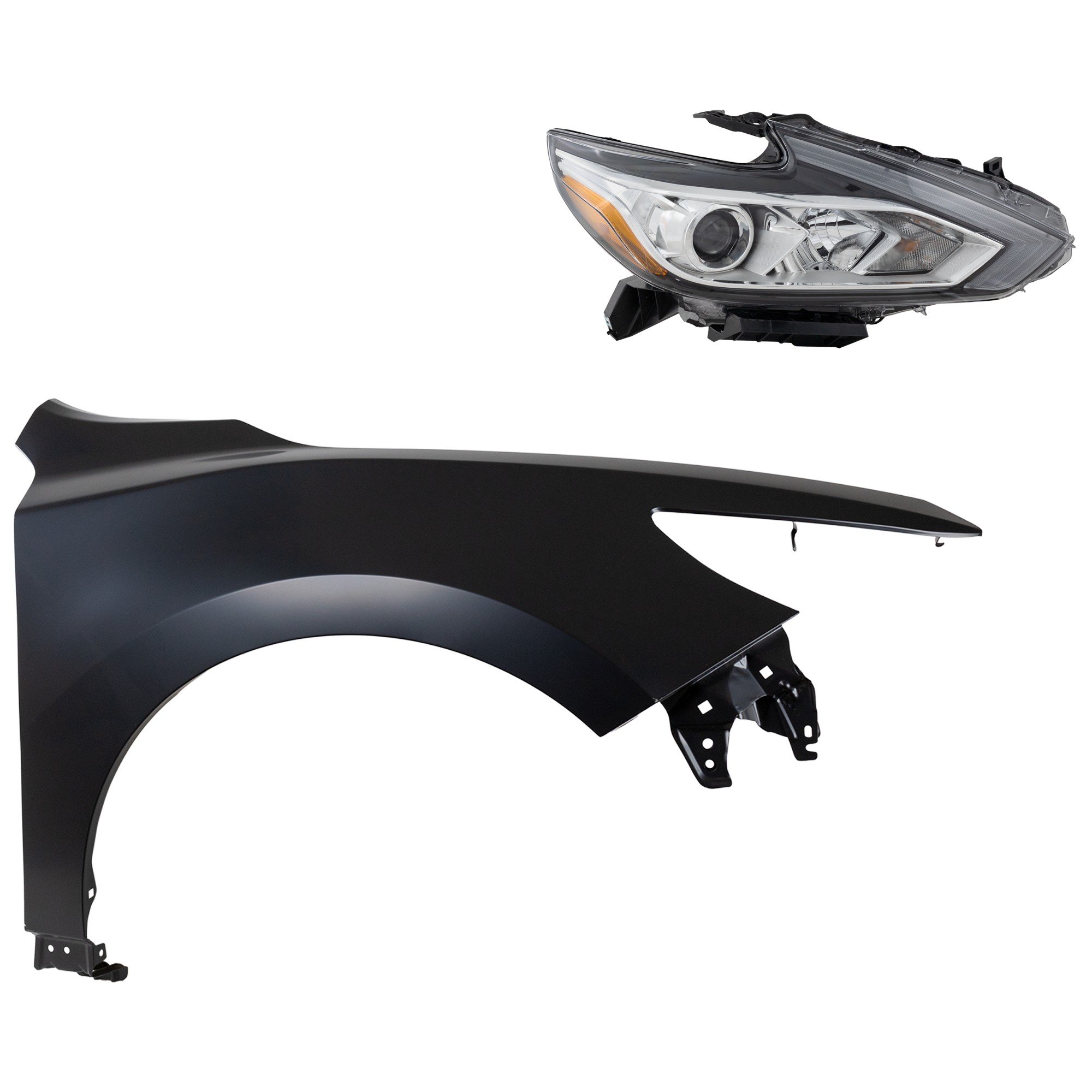 Headlight Assembly Kit for Nissan Altima 2016-2018 Right (Passenger), Halogen, 2-Piece with Fender, Replacement