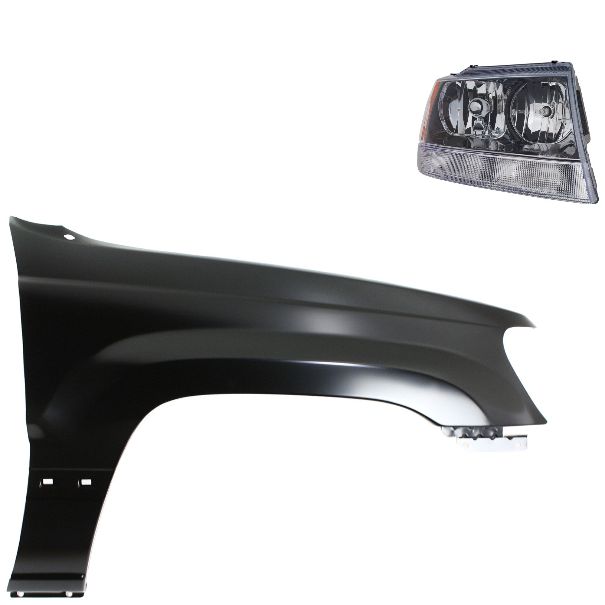 Headlight Assembly for 2002 Jeep Grand Cherokee, Right (Passenger) Side, Halogen, 2-Piece Kit, with Fender, Replacement