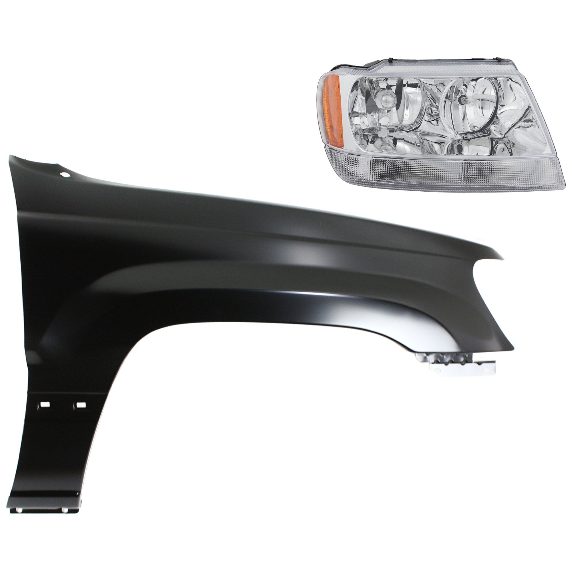 Headlight Assembly for Jeep Grand Cherokee 2004, Right (Passenger) Halogen, 2-Piece Kit with Fender, Replacement